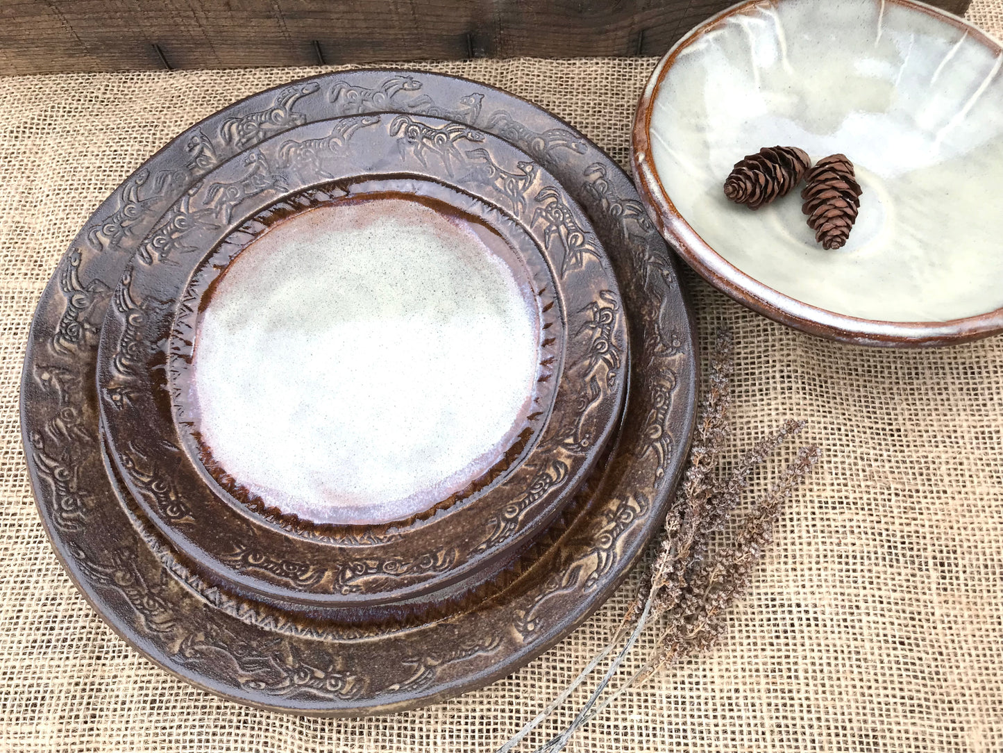Rustic Wild Mustang Dinnerware Set ~ Birch & Brown