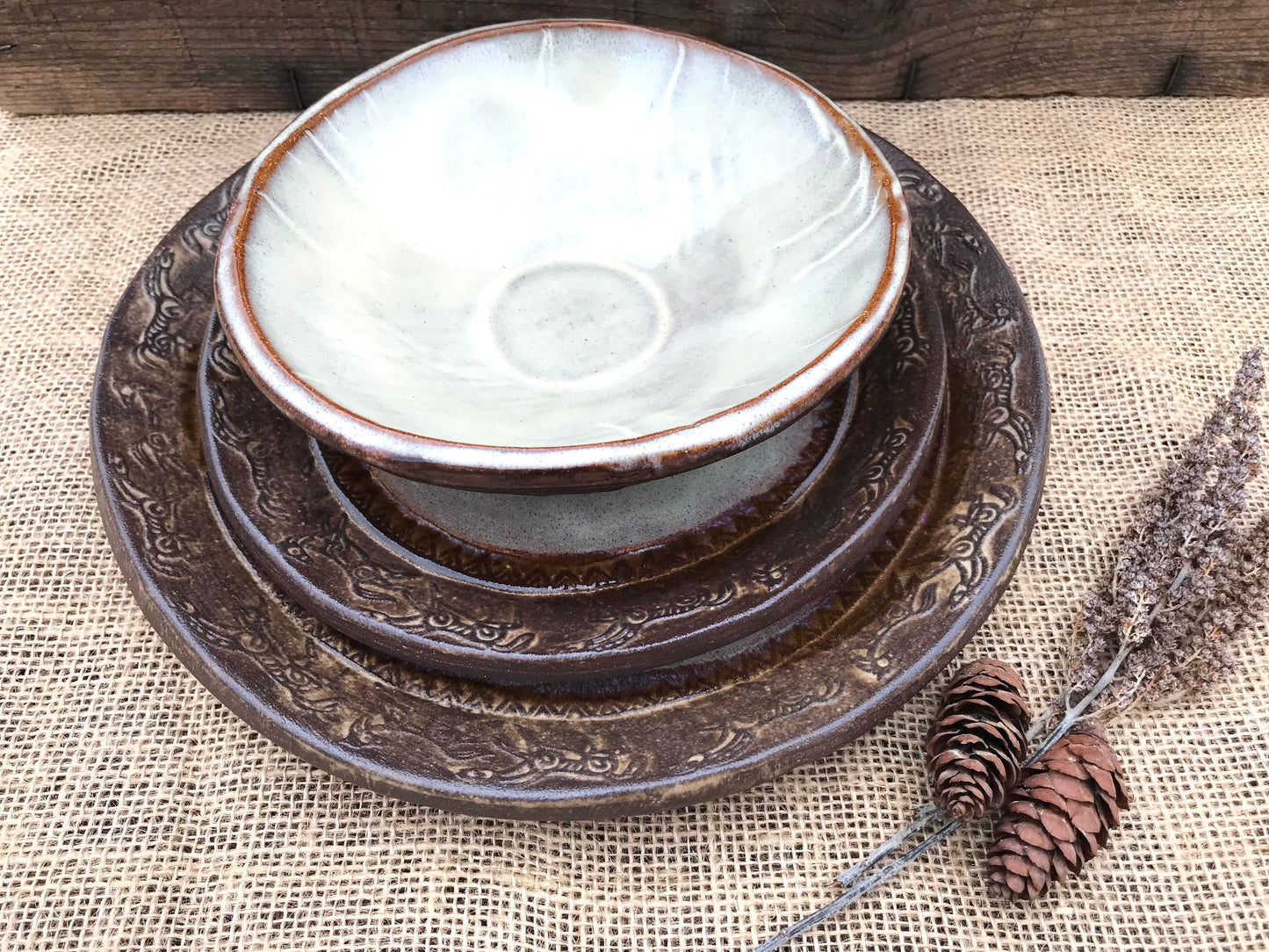 Rustic Wild Mustang Dinnerware Set ~ Birch & Brown