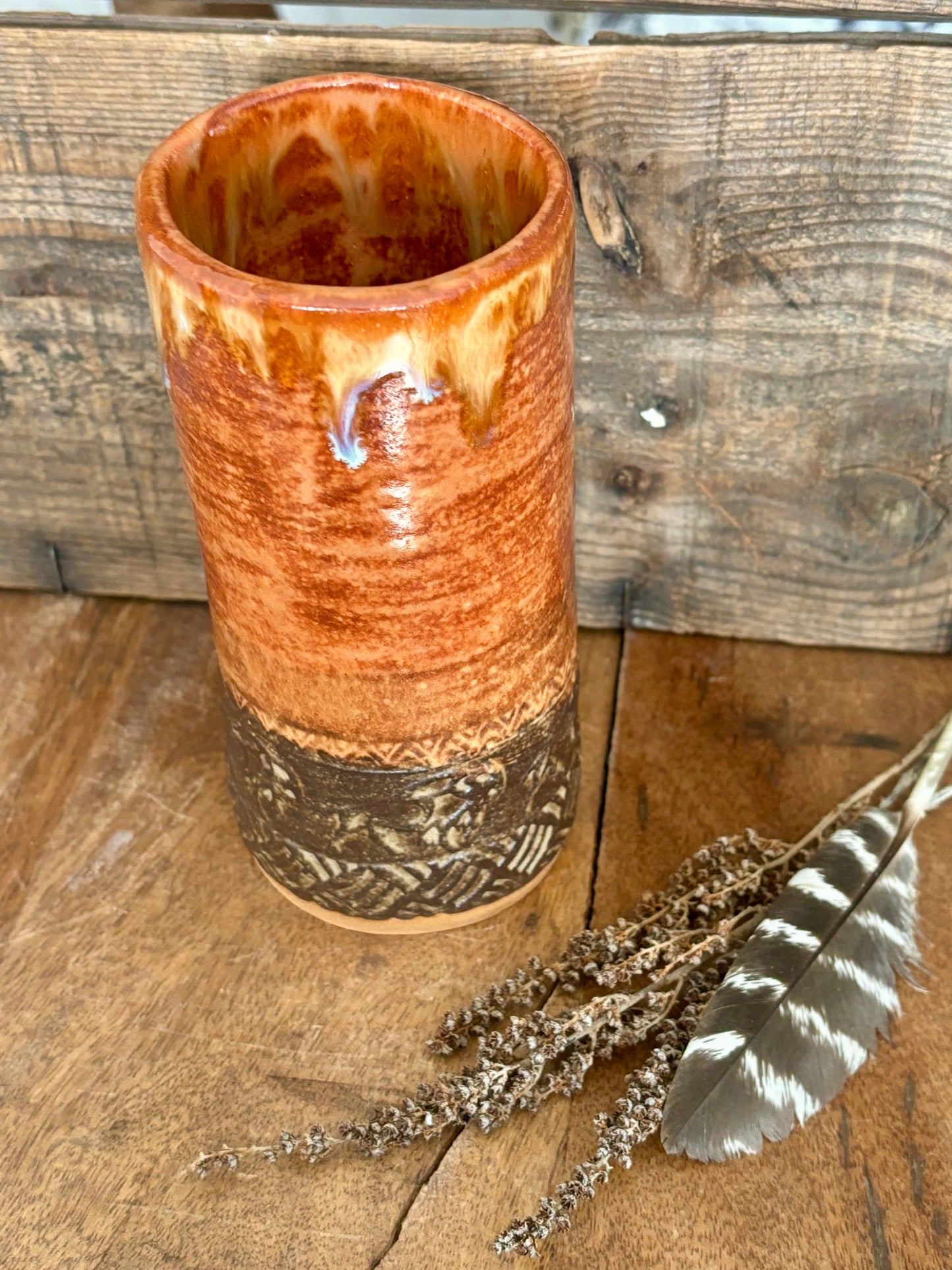 Wild Buffalo Tall Boy Tumbler ~ 14 oz~ Sedona Red & Brown Glaze