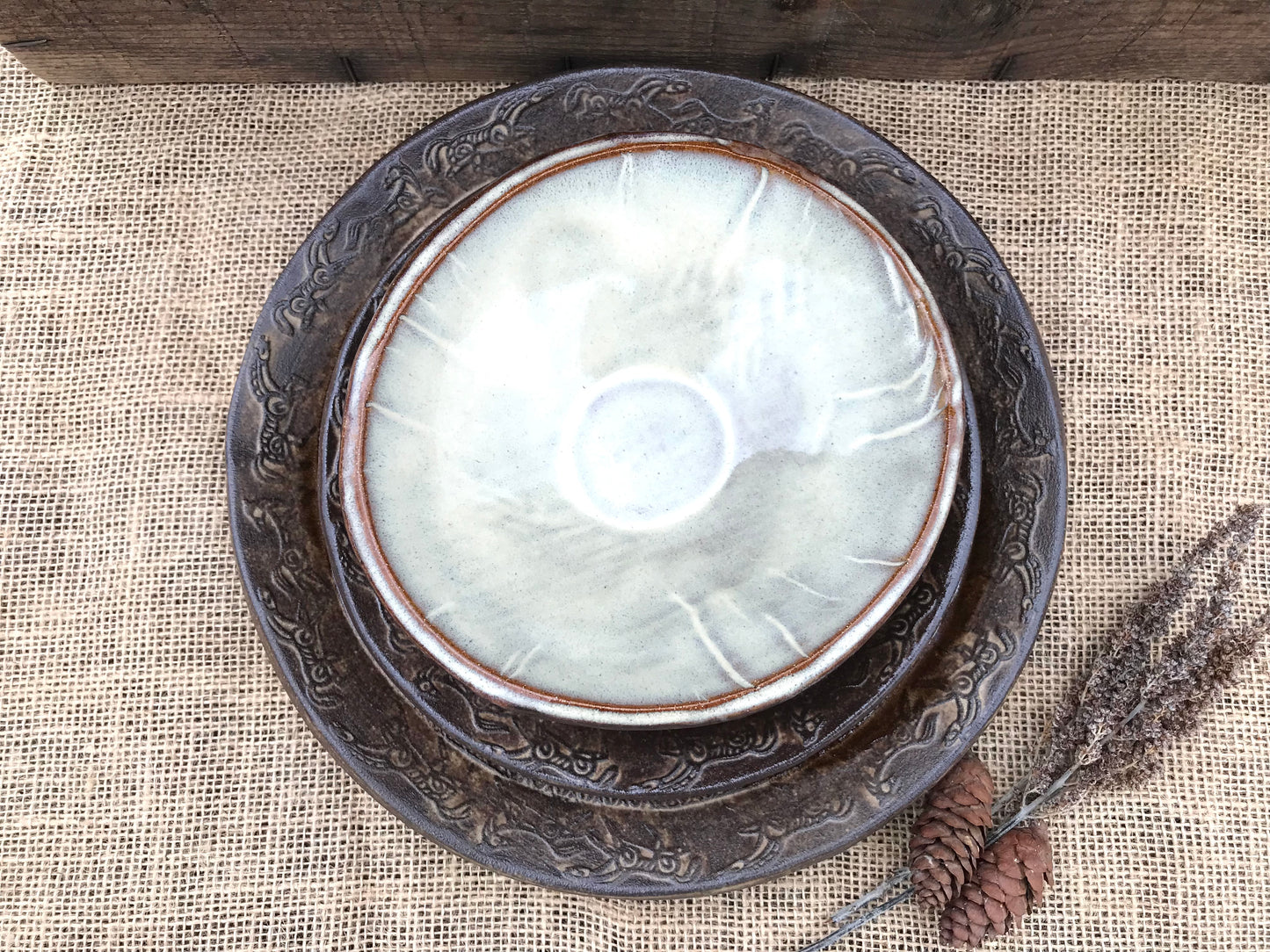 Rustic Wild Mustang Dinnerware Set ~ Birch & Brown