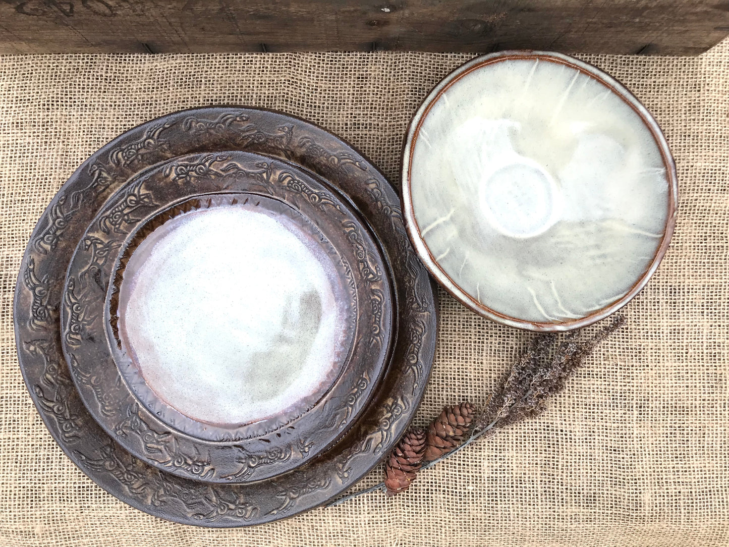 Rustic Wild Mustang Dinnerware Set ~ Birch & Brown