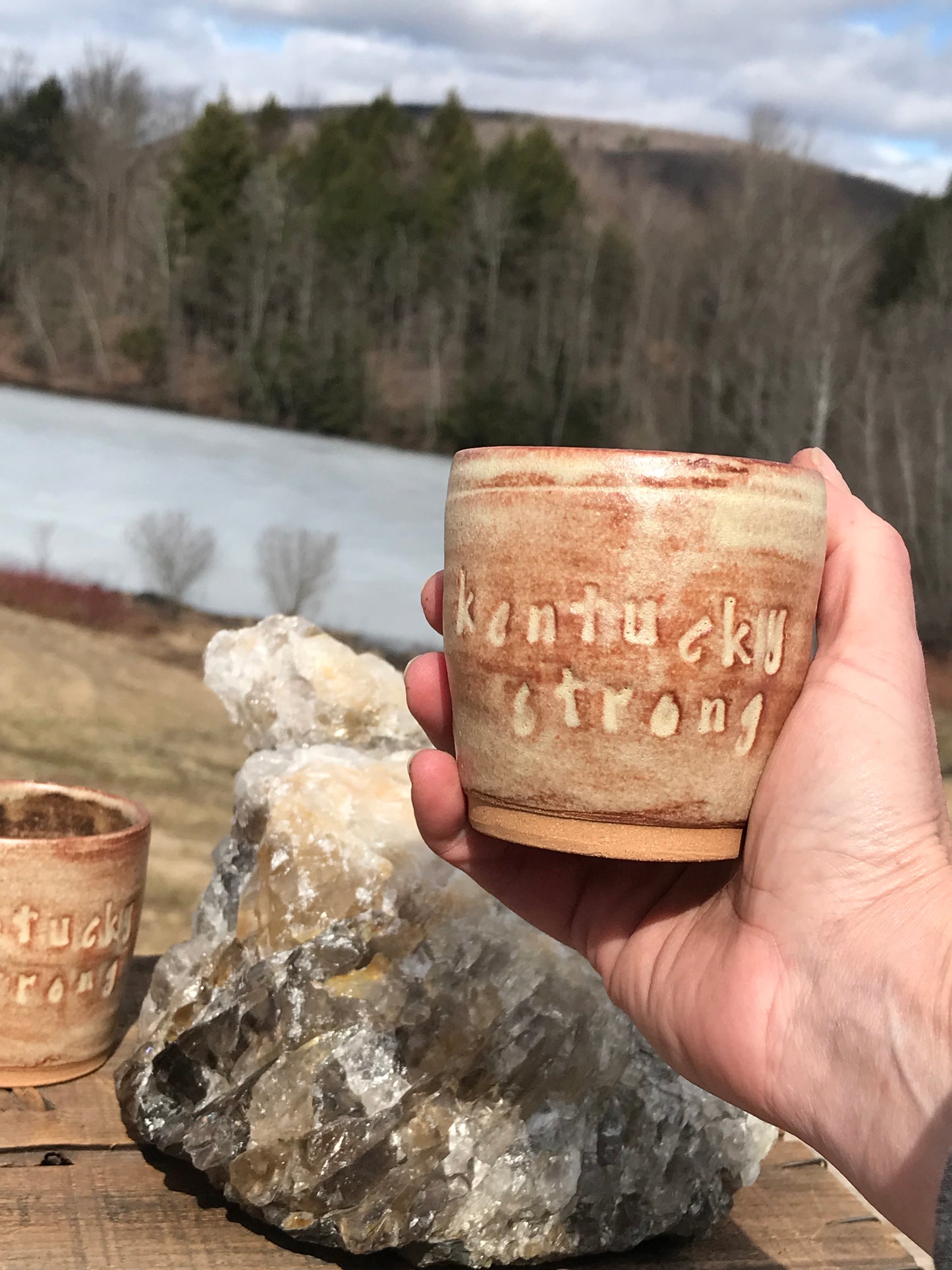 Rustic Kentucky Strong Shortie Tumbler ~ 6 oz~ Sand & Brown Glaze