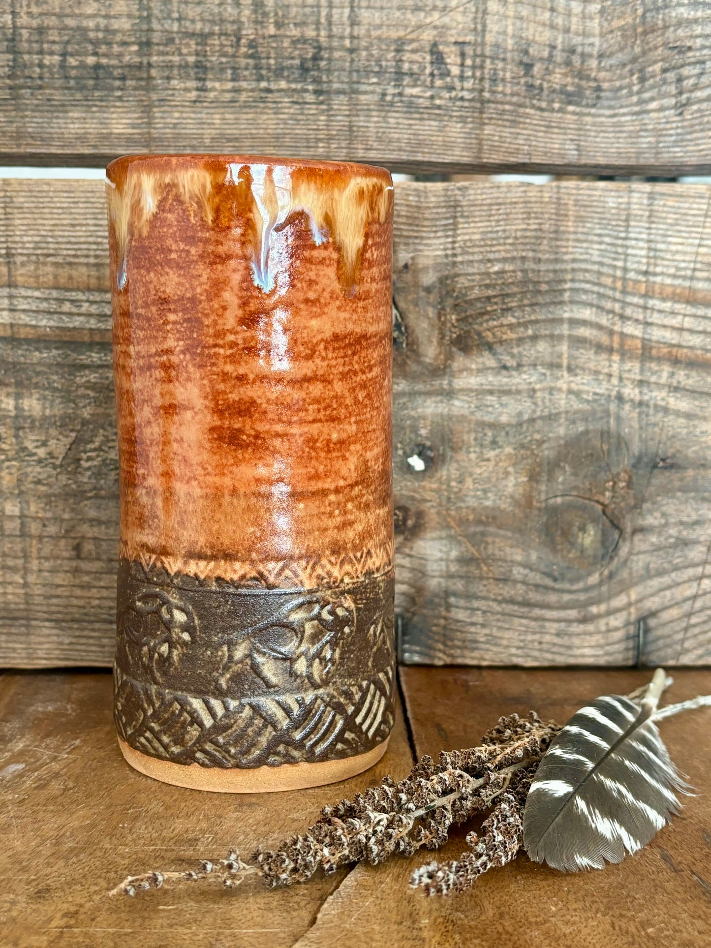 Wild Buffalo Tall Boy Tumbler ~ 14 oz~ Sedona Red & Brown Glaze