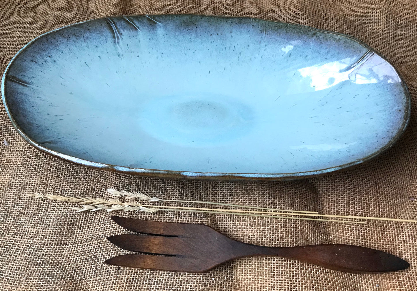 Rustic Wild Buffalo Oval Serving Bowl ~ 15.5”x 8” ~ 2.75” Depth~ Turquoise & Brown