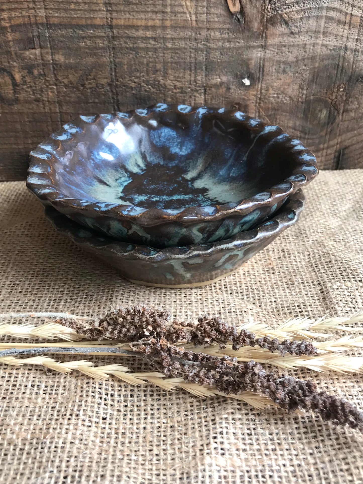 Set of 2 Rustic Handpinched Bowls ~ Night Sky & Charcoal Glaze