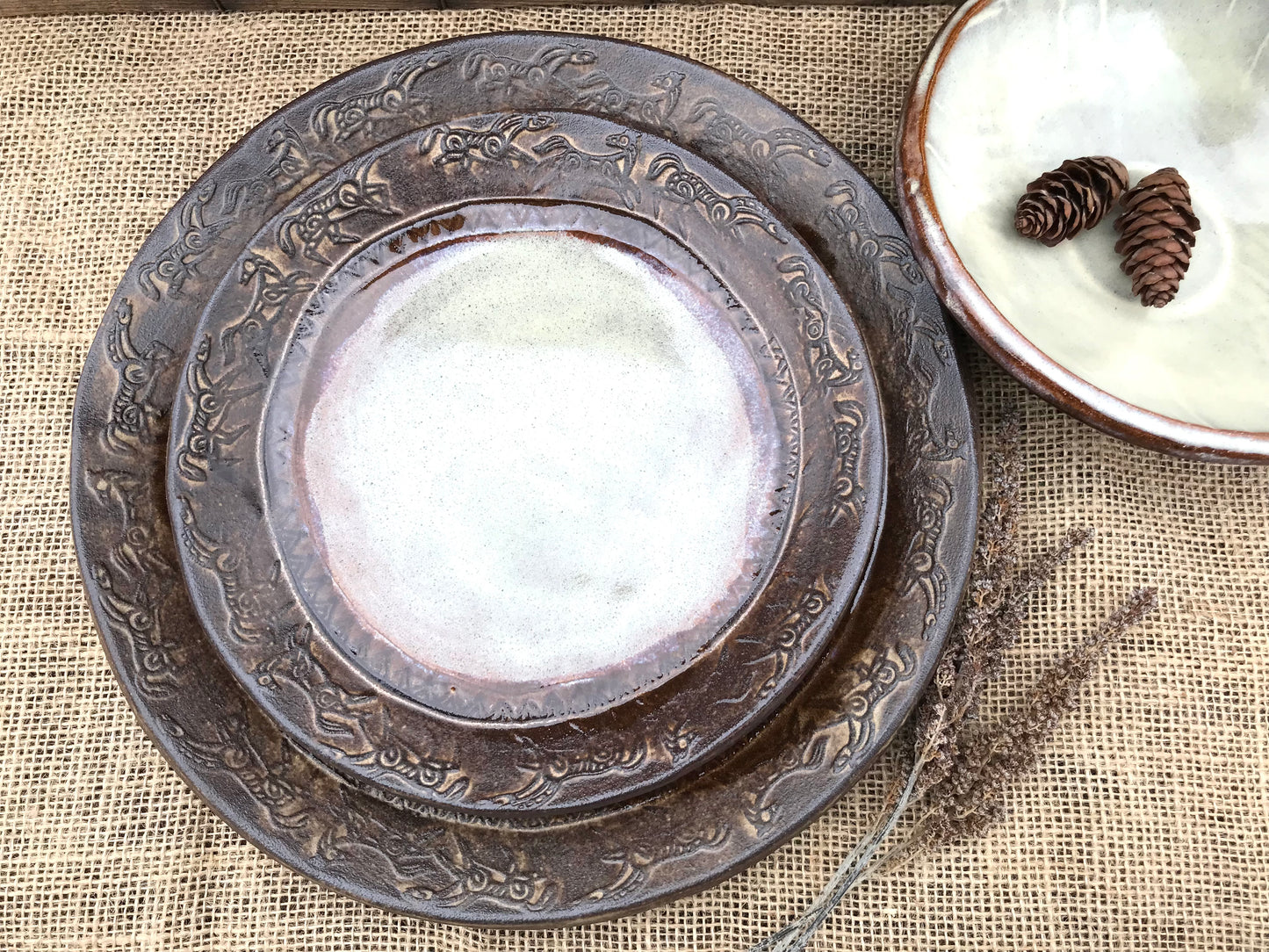 Rustic Wild Mustang Dinnerware Set ~ Birch & Brown