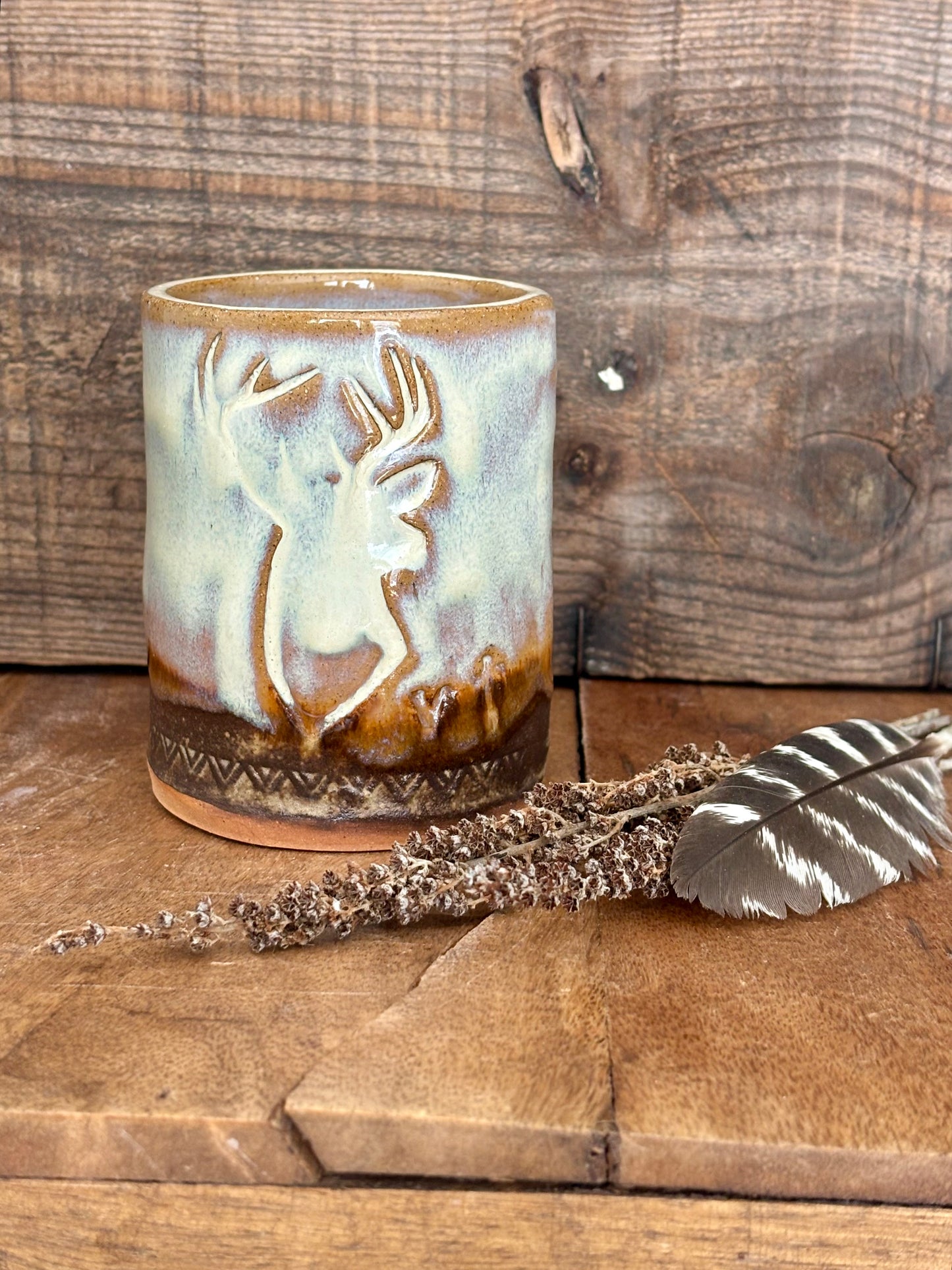Wild Buck Shortie Tumbler ~ 8 oz~ Birch & Brown Glaze