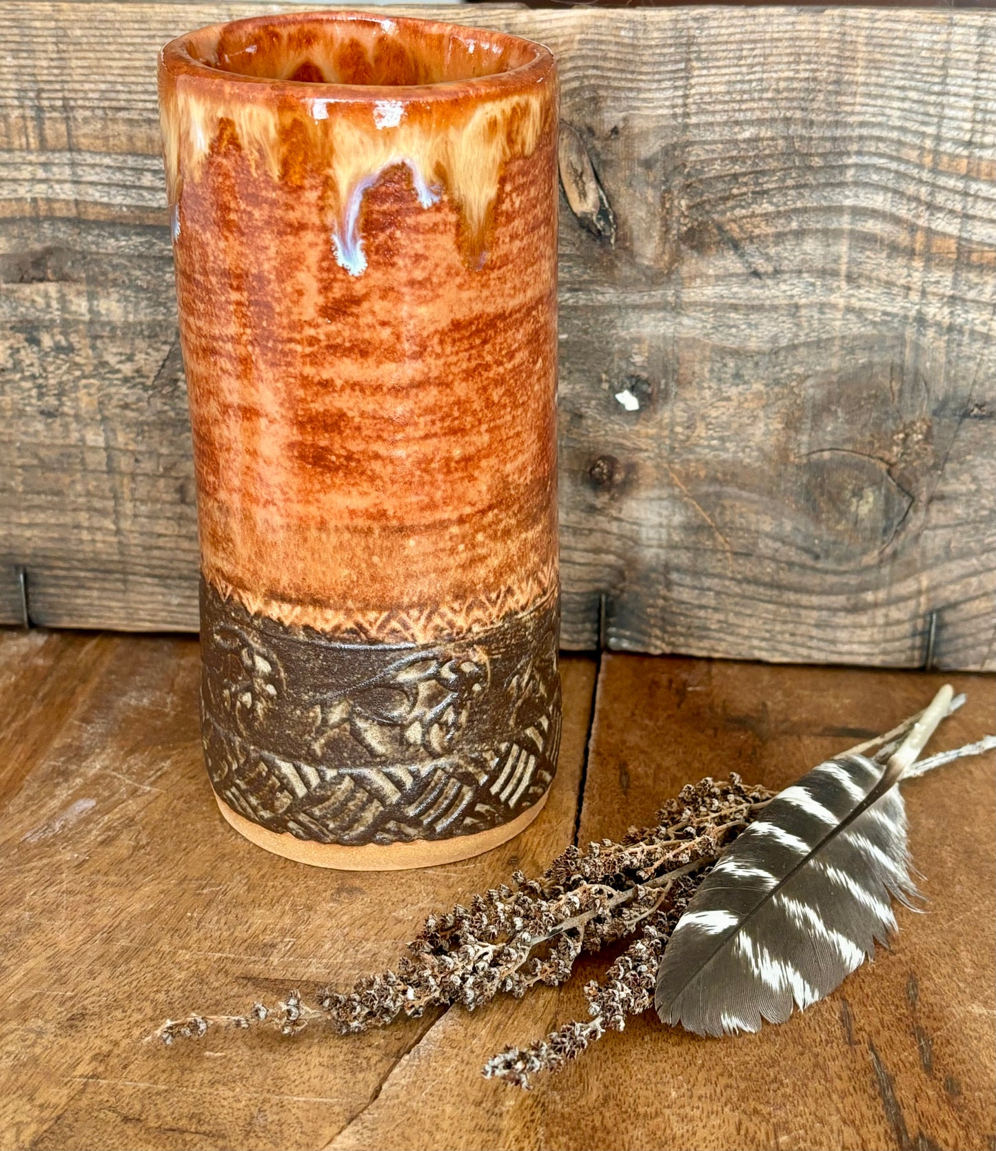 Wild Buffalo Tall Boy Tumbler ~ 14 oz~ Sedona Red & Brown Glaze
