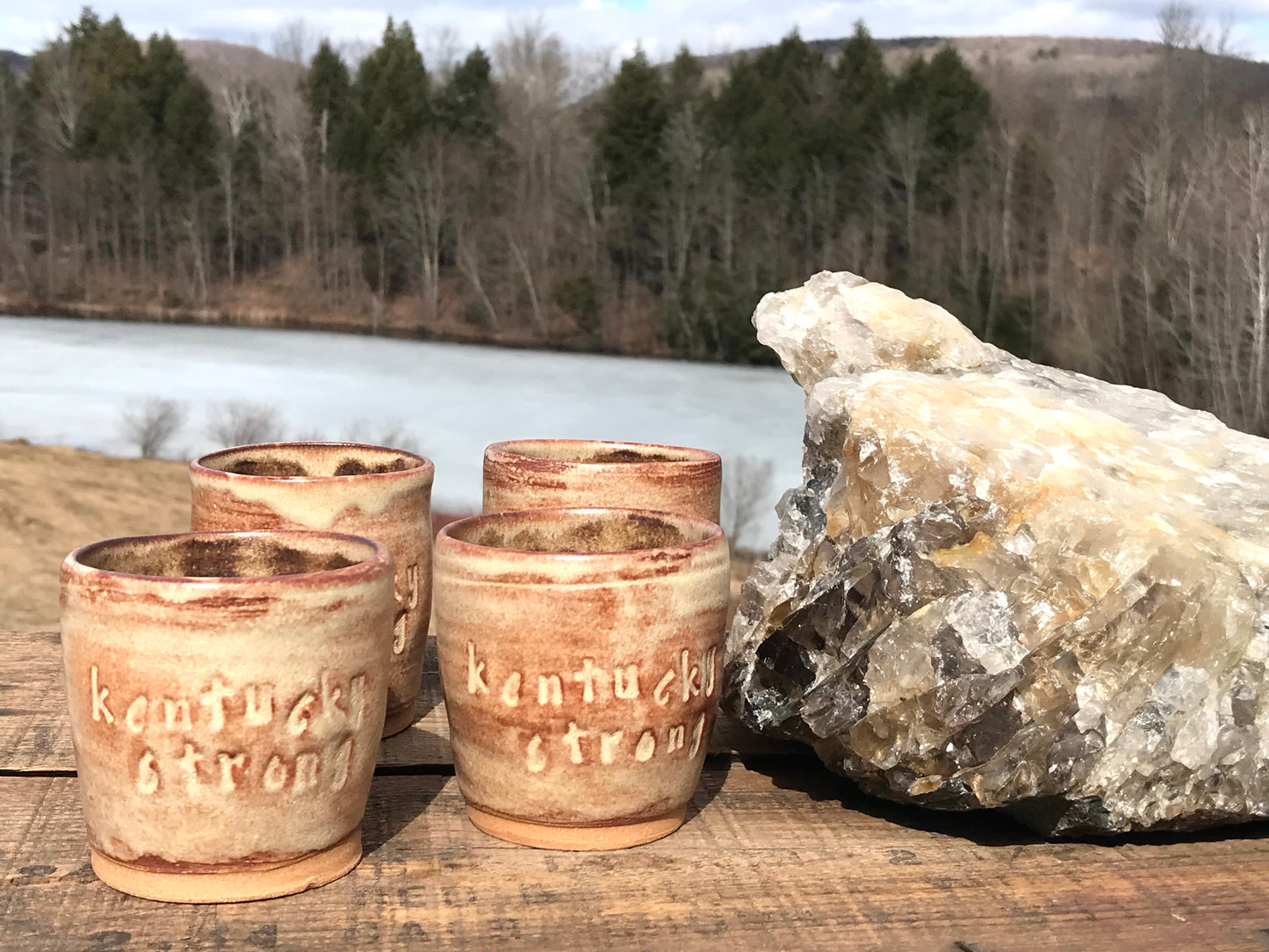 Rustic Kentucky Strong Shortie Tumbler ~ 6 oz~ Sand & Brown Glaze