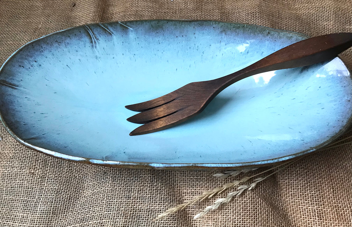 Rustic Wild Buffalo Oval Serving Bowl ~ 15.5”x 8” ~ 2.75” Depth~ Turquoise & Brown
