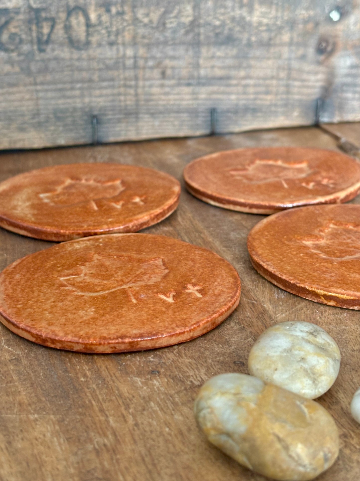 Vermont Maple Leaf Coasters~ Set of 4 ~ Sedona Red Glaze