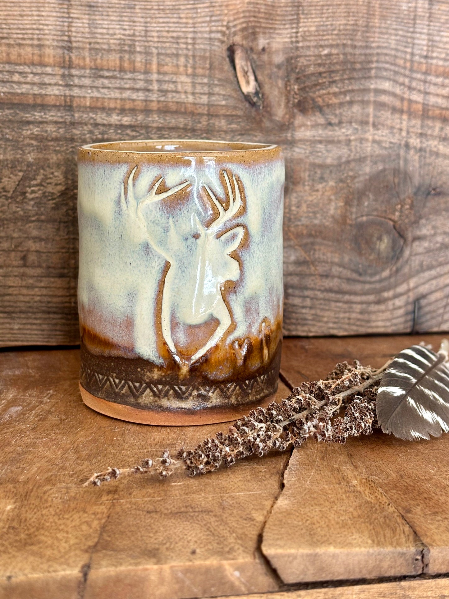 Wild Buck Shortie Tumbler ~ 8 oz~ Birch & Brown Glaze