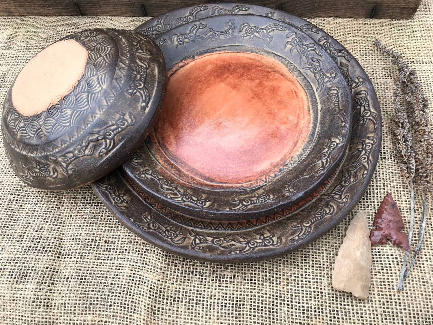 Rustic Wild Mustang Dinnerware Set ~ Sedona Red & Brown