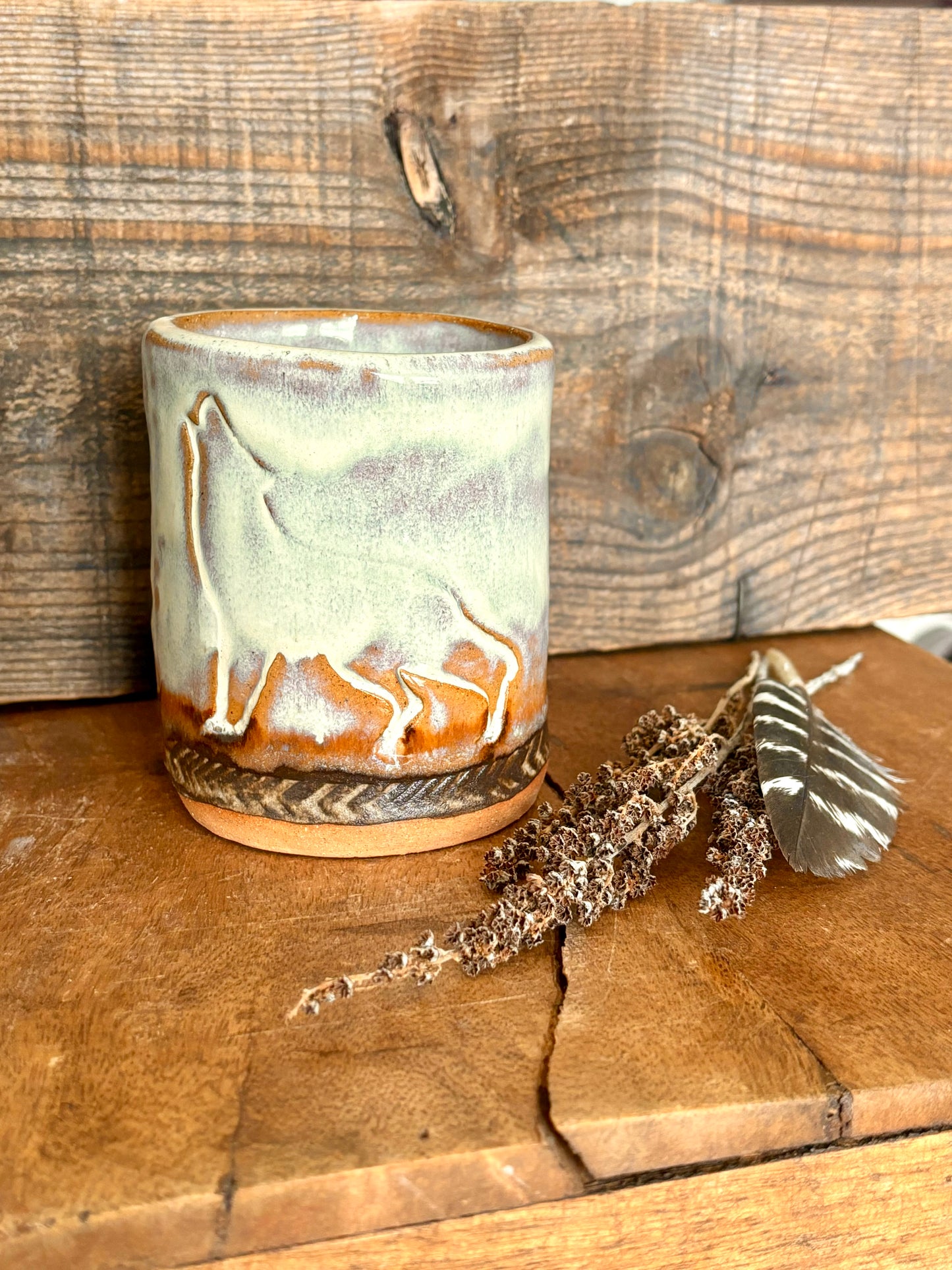 Wild Wolf Shortie Tumbler ~ 8 oz~ Birch & Brown Glaze