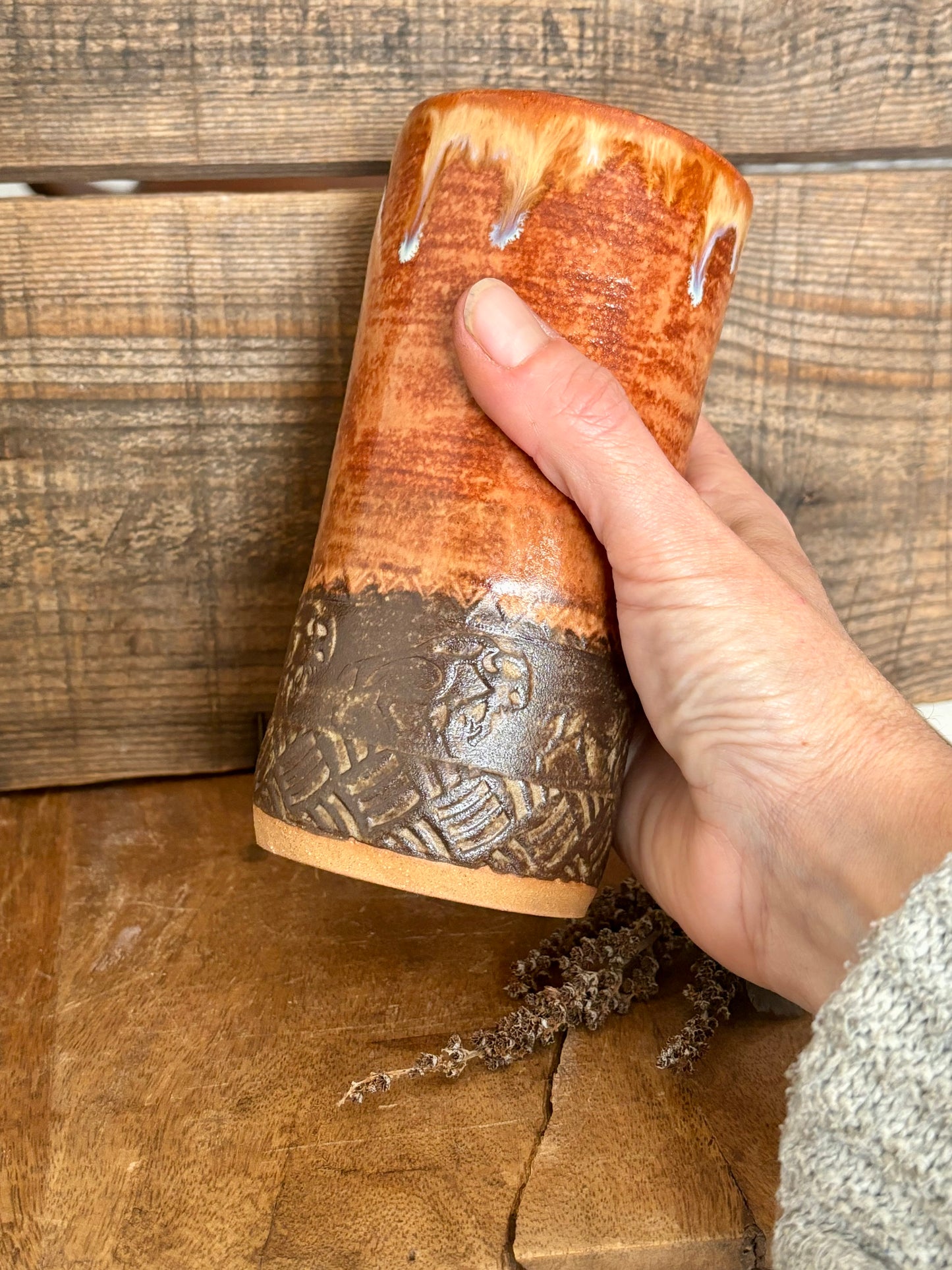 Wild Buffalo Tall Boy Tumbler ~ 14 oz~ Sedona Red & Brown Glaze