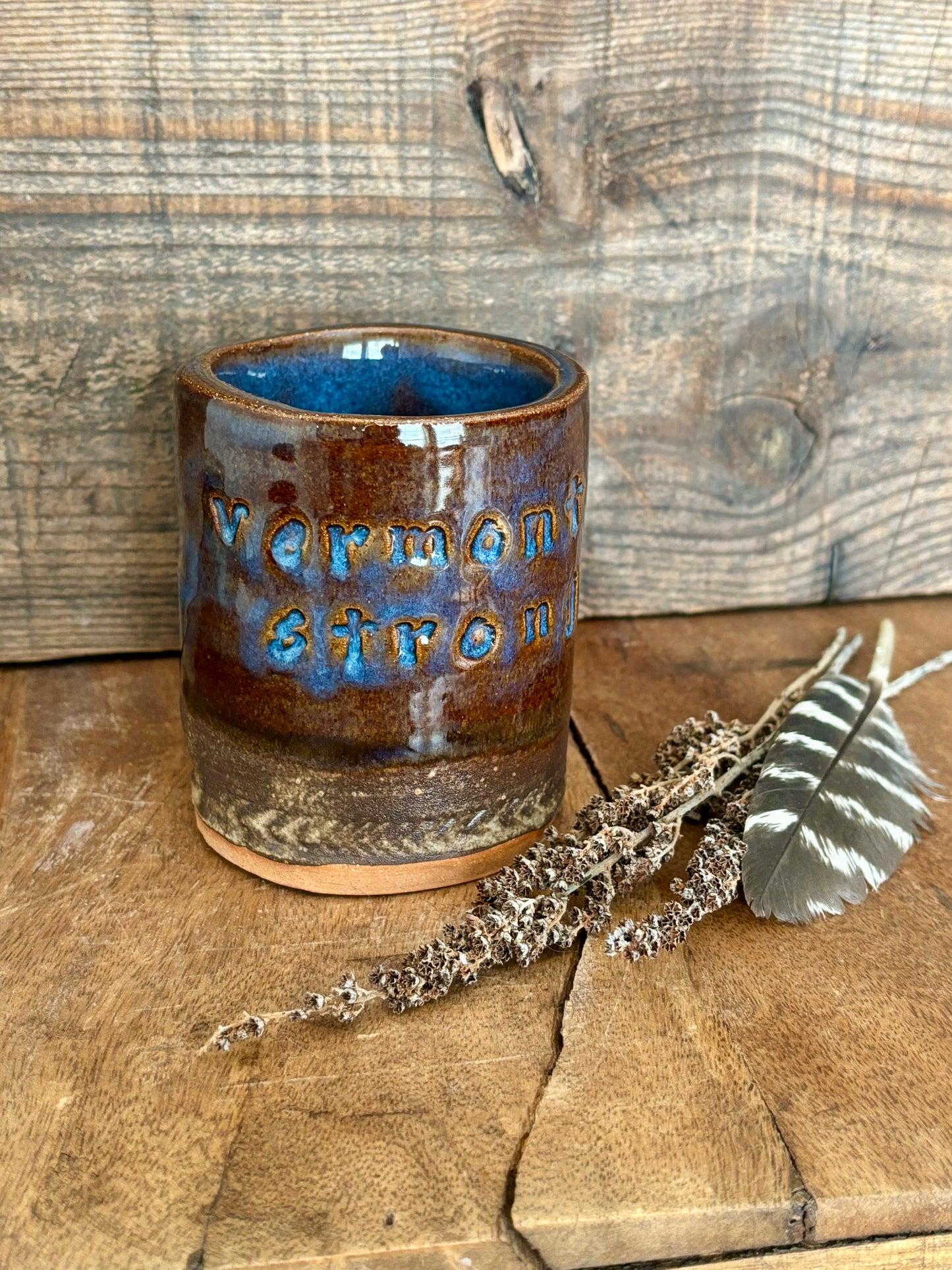 Rustic Vermont Strong Shortie Tumbler ~ 8 oz~ Midnight Blue & Brown Glaze