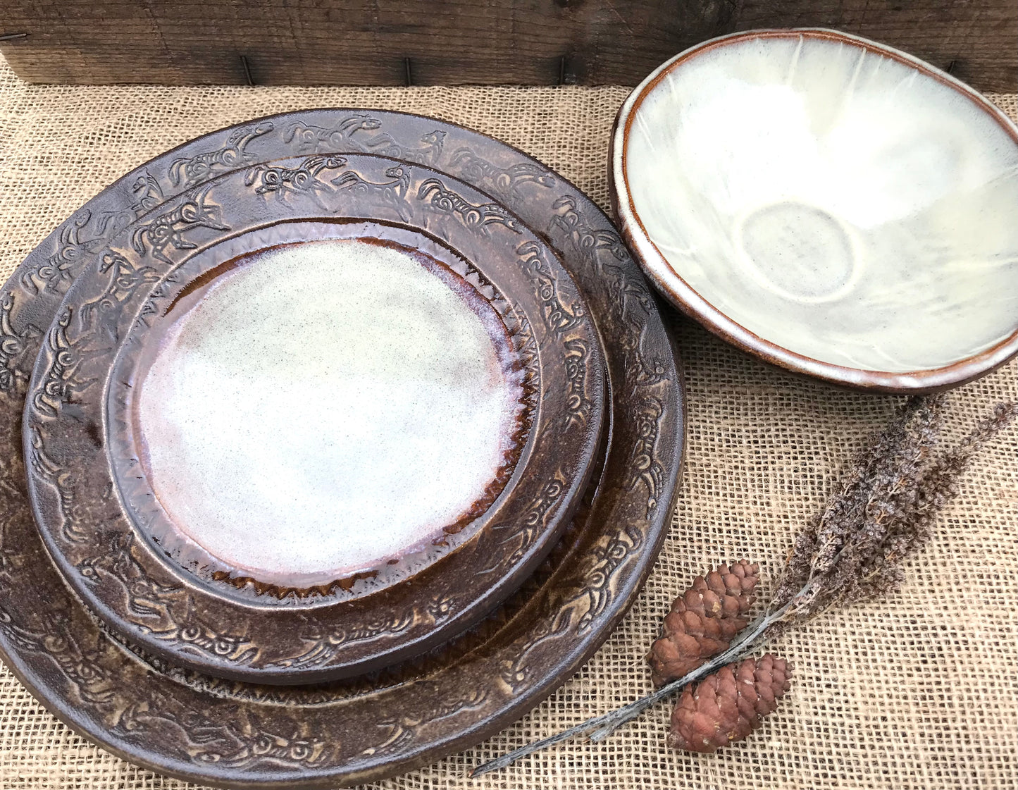 Rustic Wild Mustang Dinnerware Set ~ Birch & Brown