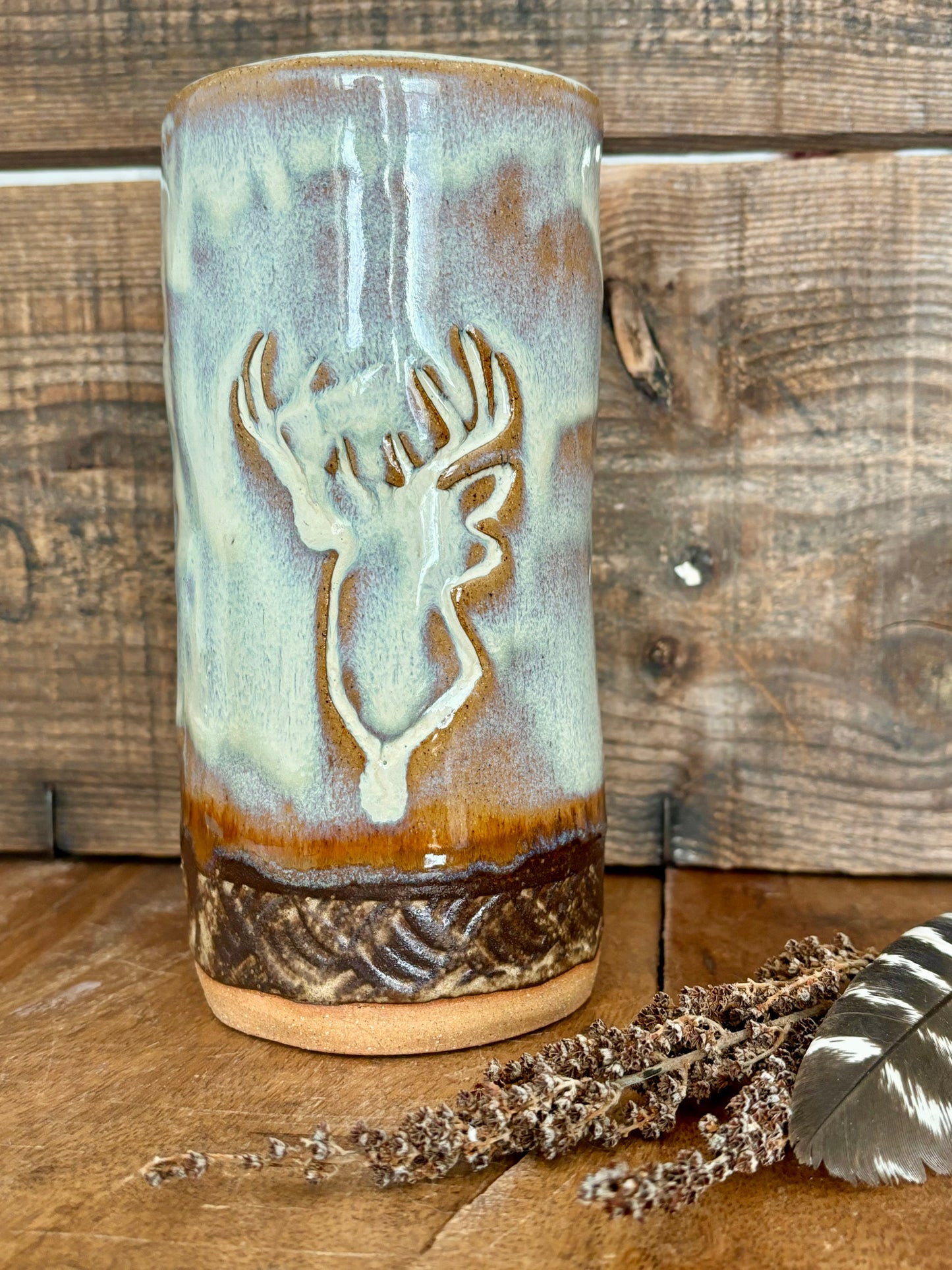 Wild Buck Tall Boy Tumbler ~ 14 oz~ Birch & Brown Glaze