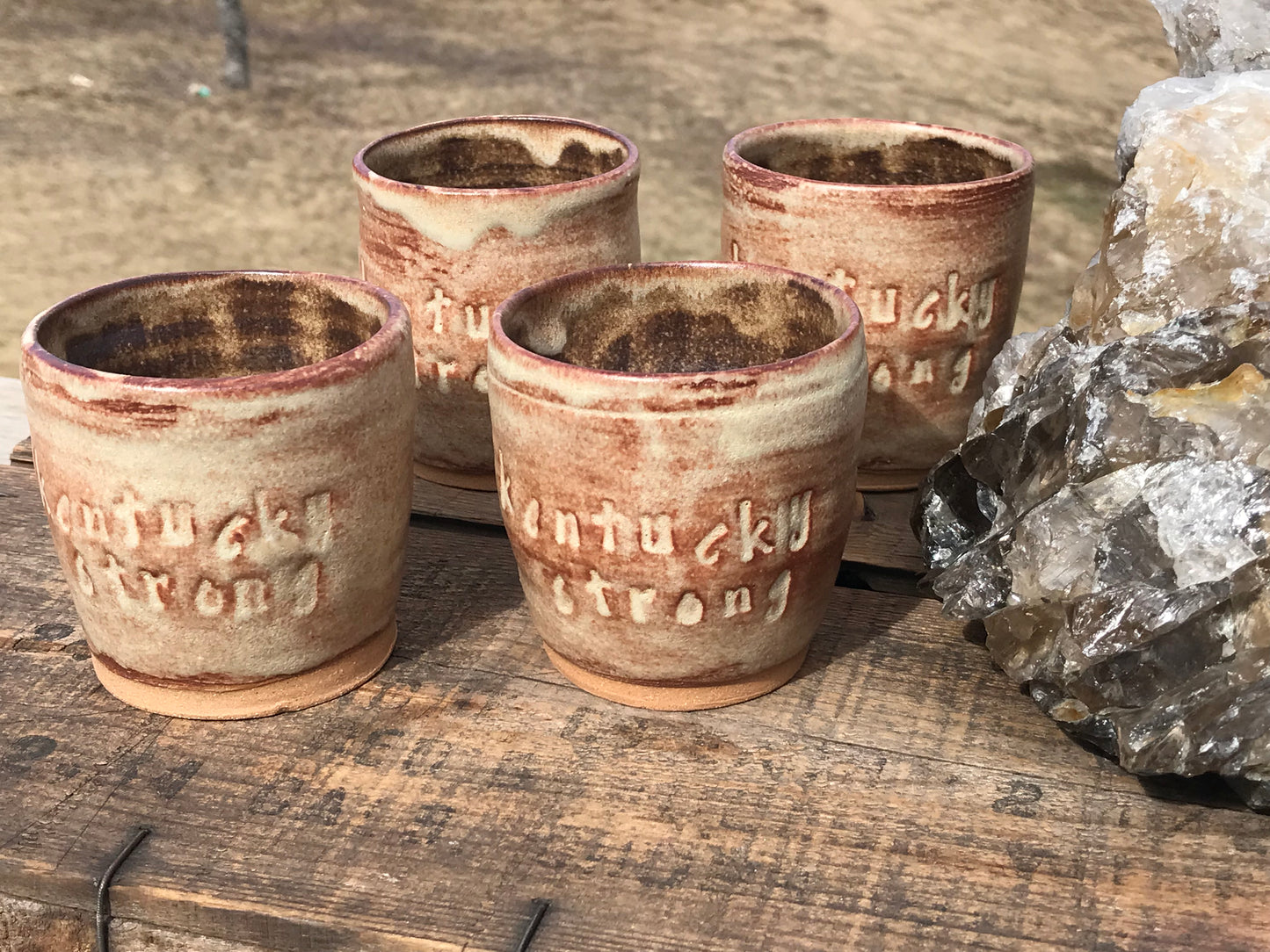 Rustic Kentucky Strong Shortie Tumbler ~ 6 oz~ Sand & Brown Glaze