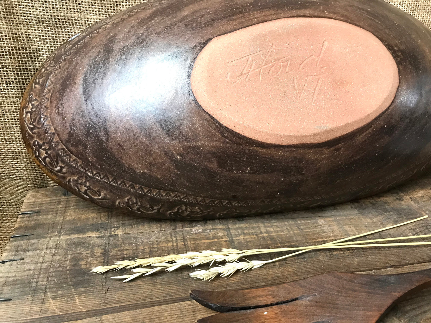 Rustic Wild Buffalo Oval Serving Bowl ~ 15.5”x 8” ~ 2.75” Depth~ Turquoise & Brown