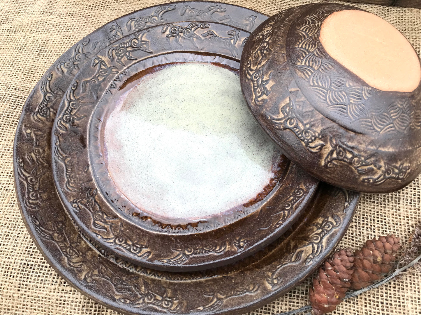 Rustic Wild Mustang Dinnerware Set ~ Birch & Brown