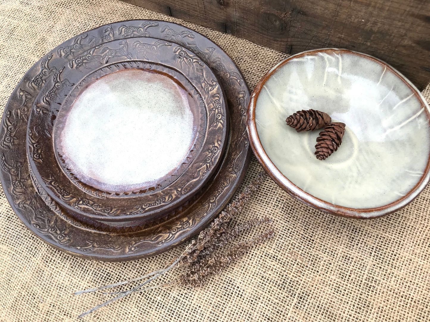 Rustic Wild Mustang Dinnerware Set ~ Birch & Brown