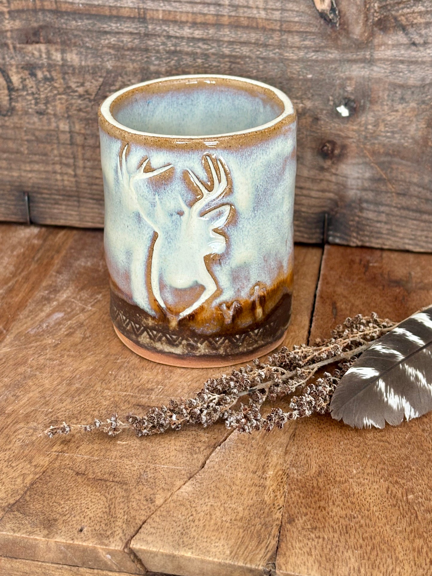 Wild Buck Shortie Tumbler ~ 8 oz~ Birch & Brown Glaze