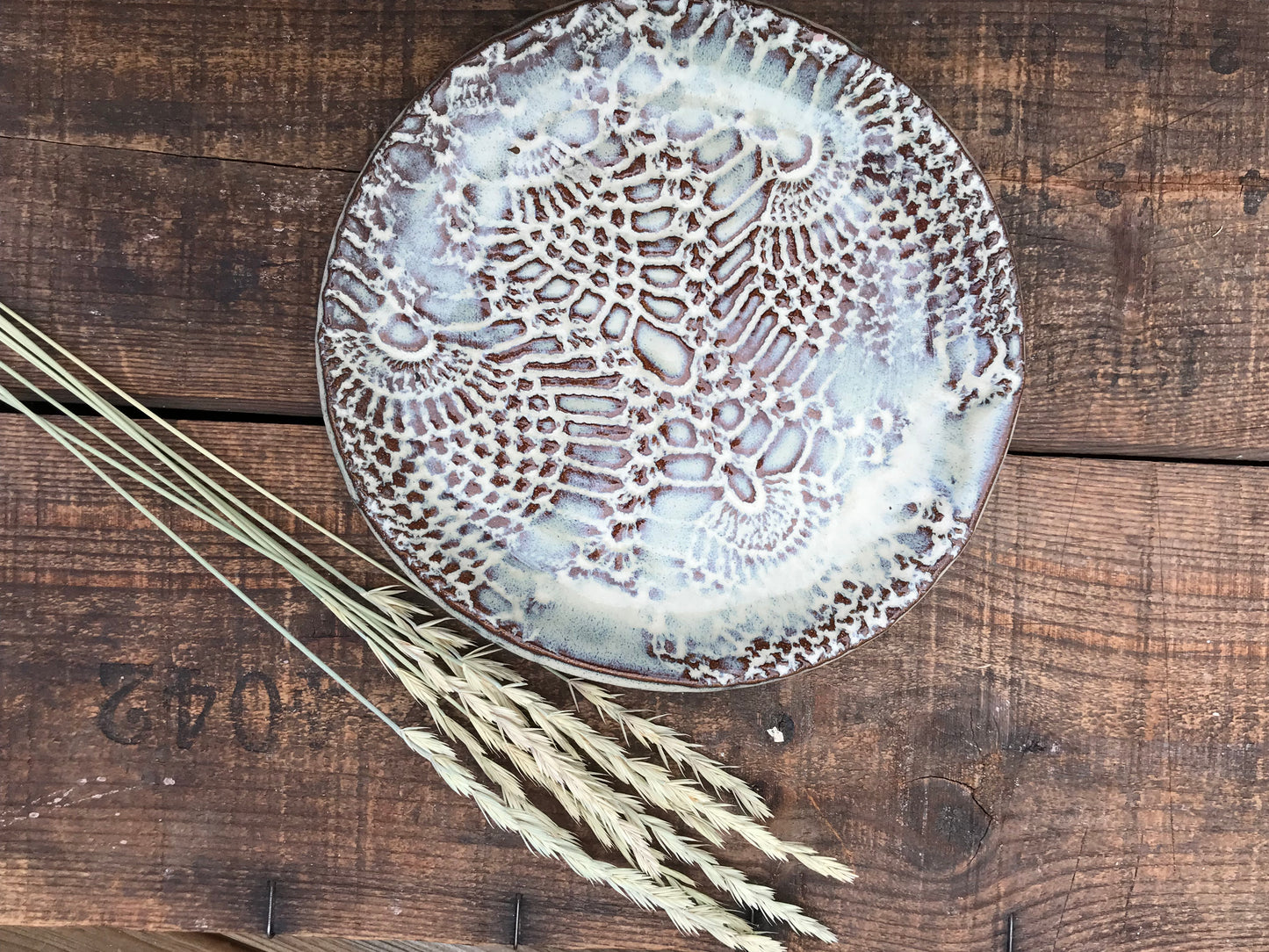 Rustic Antique Doily Lunch/Side Plate ~ 7” ~ Birch Brown Glaze
