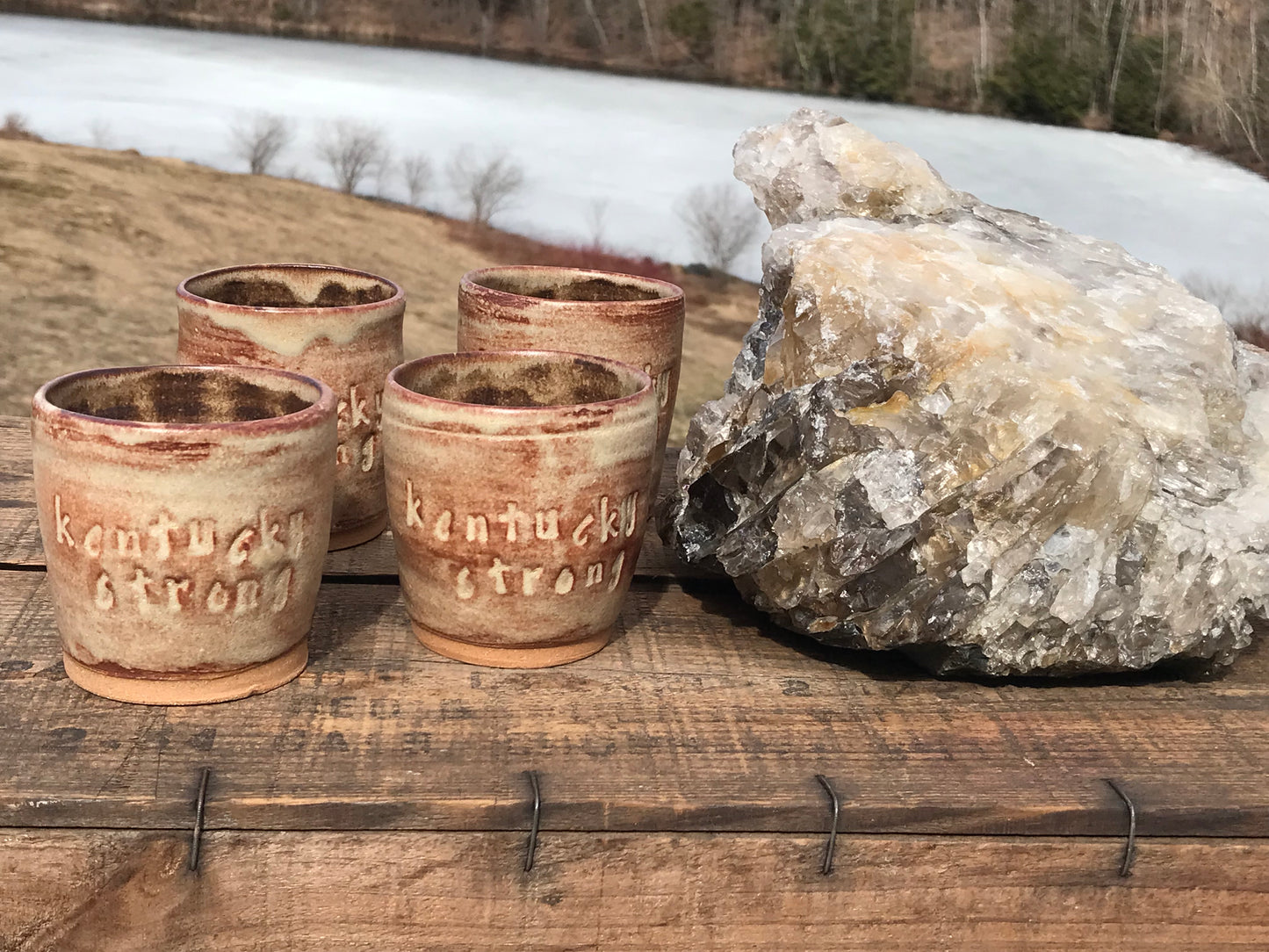 Rustic Kentucky Strong Shortie Tumbler ~ 6 oz~ Sand & Brown Glaze