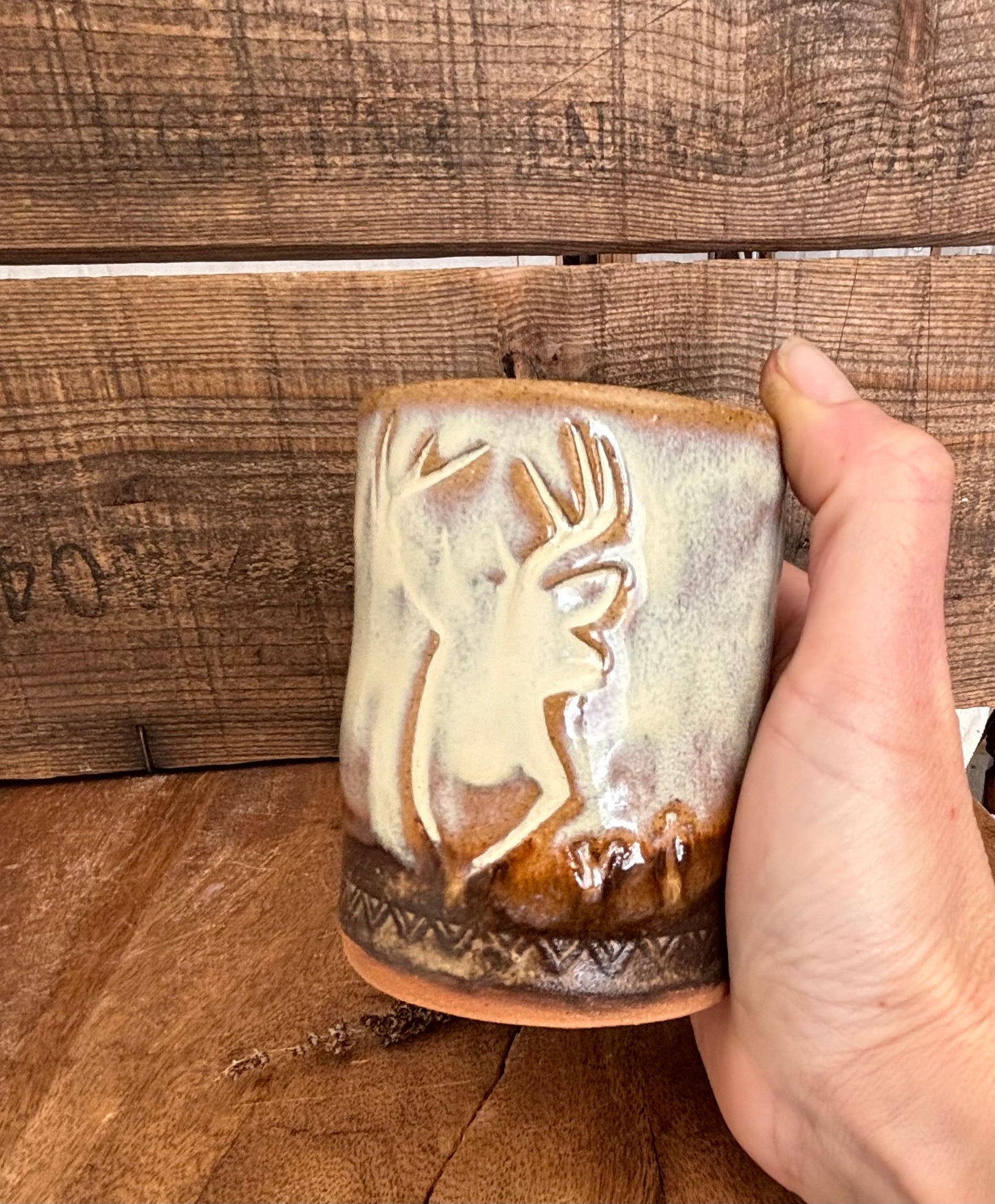 Wild Buck Shortie Tumbler ~ 8 oz~ Birch & Brown Glaze