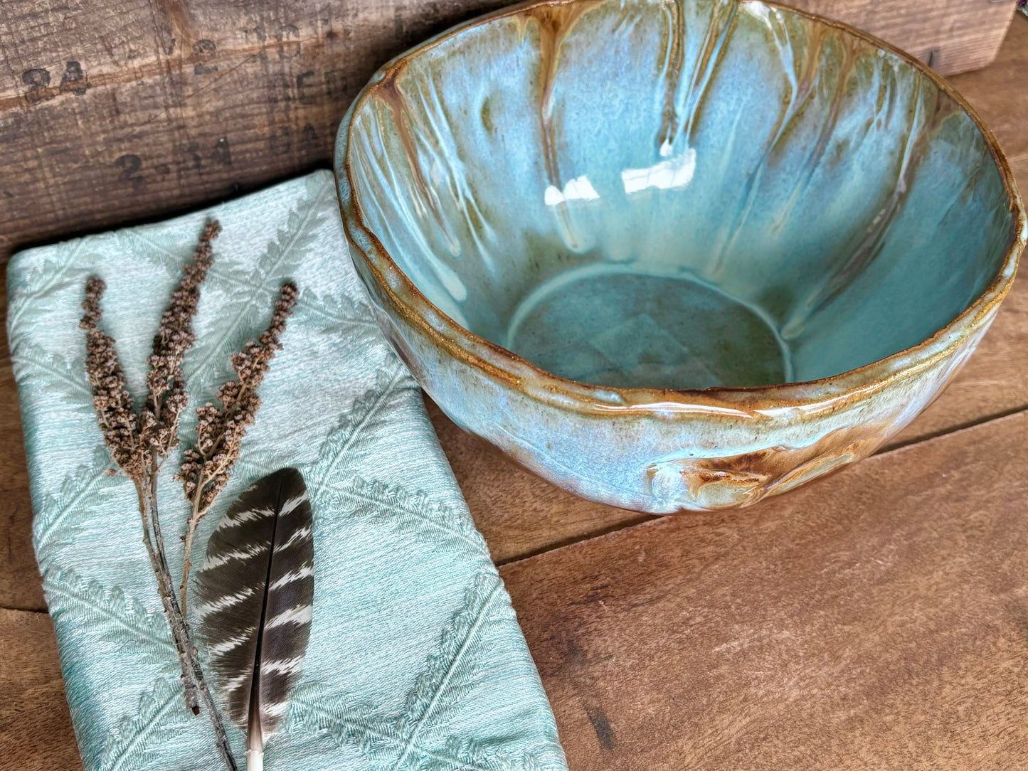 Rustic Wild Eagle Mixing & Serving Bowl ~ 7.5” x 3.75” ~ Turquoise & Brown