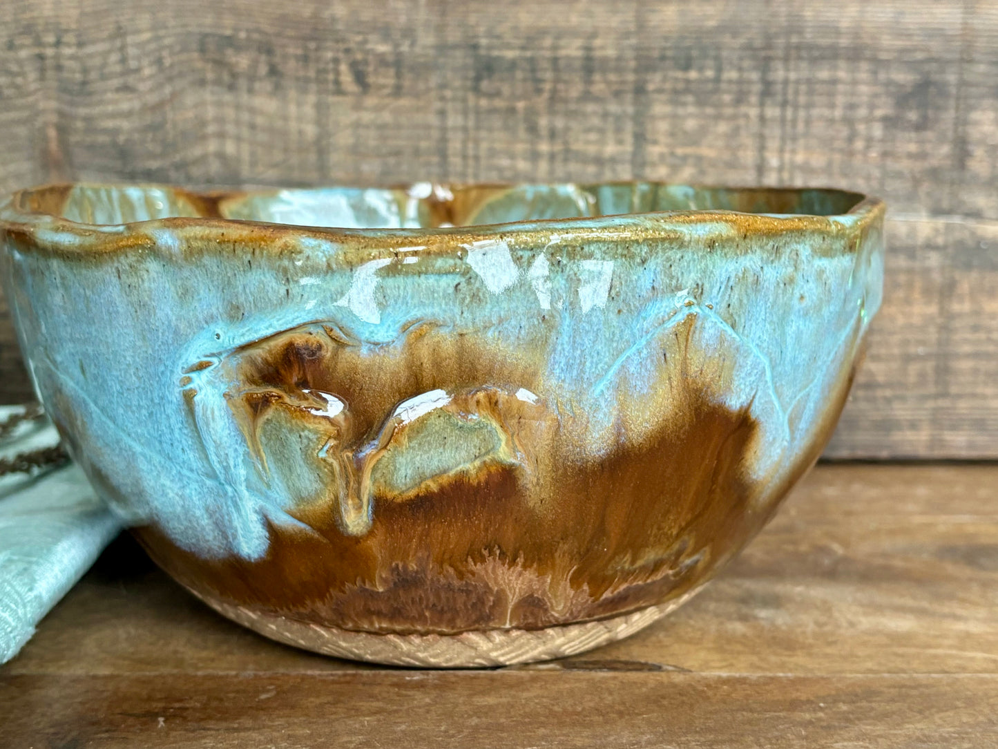 Rustic Wild Eagle Mixing & Serving Bowl ~ 7.5” x 3.75” ~ Turquoise & Brown
