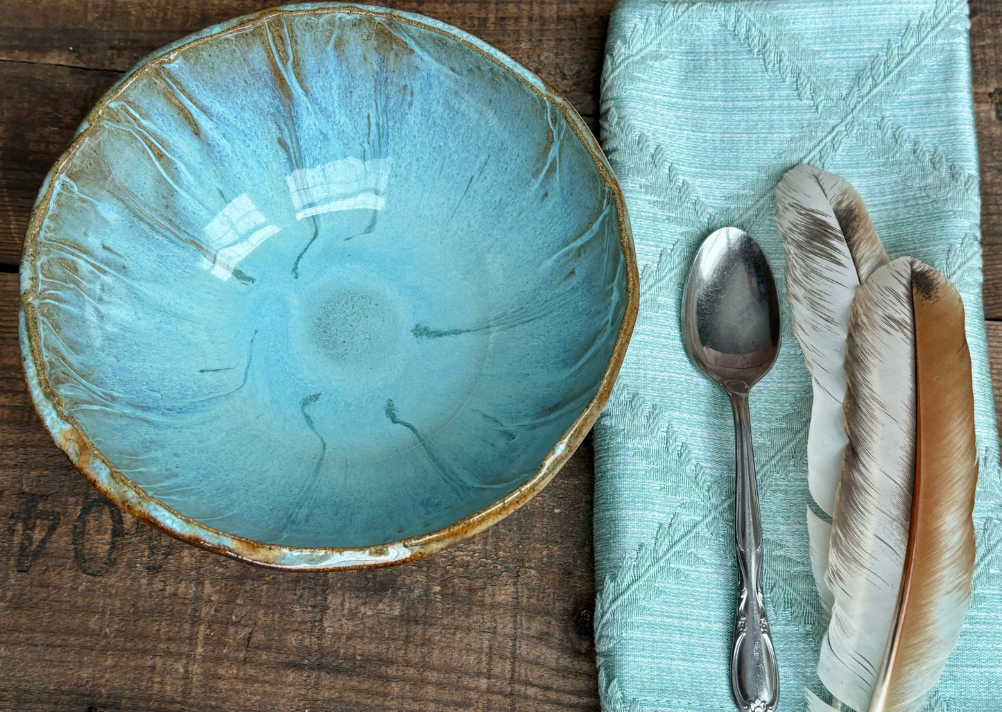 Rustic Wild Mustang Soup & Salad Big Bowl ~ 6” Diameter ~ 2.5” Depth~ Turquoise & Brown