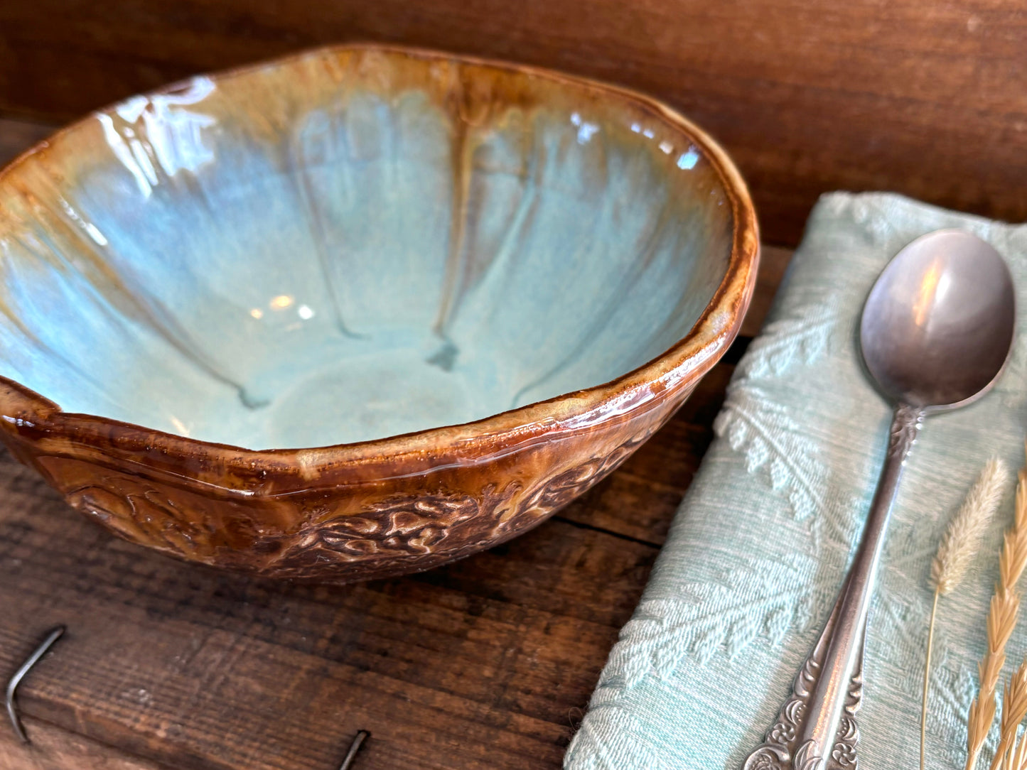 Rustic Wild Buffalo Soup & Salad Big Bowl ~ 6” Diameter ~ 2.5” Depth~ Turquoise & Brown
