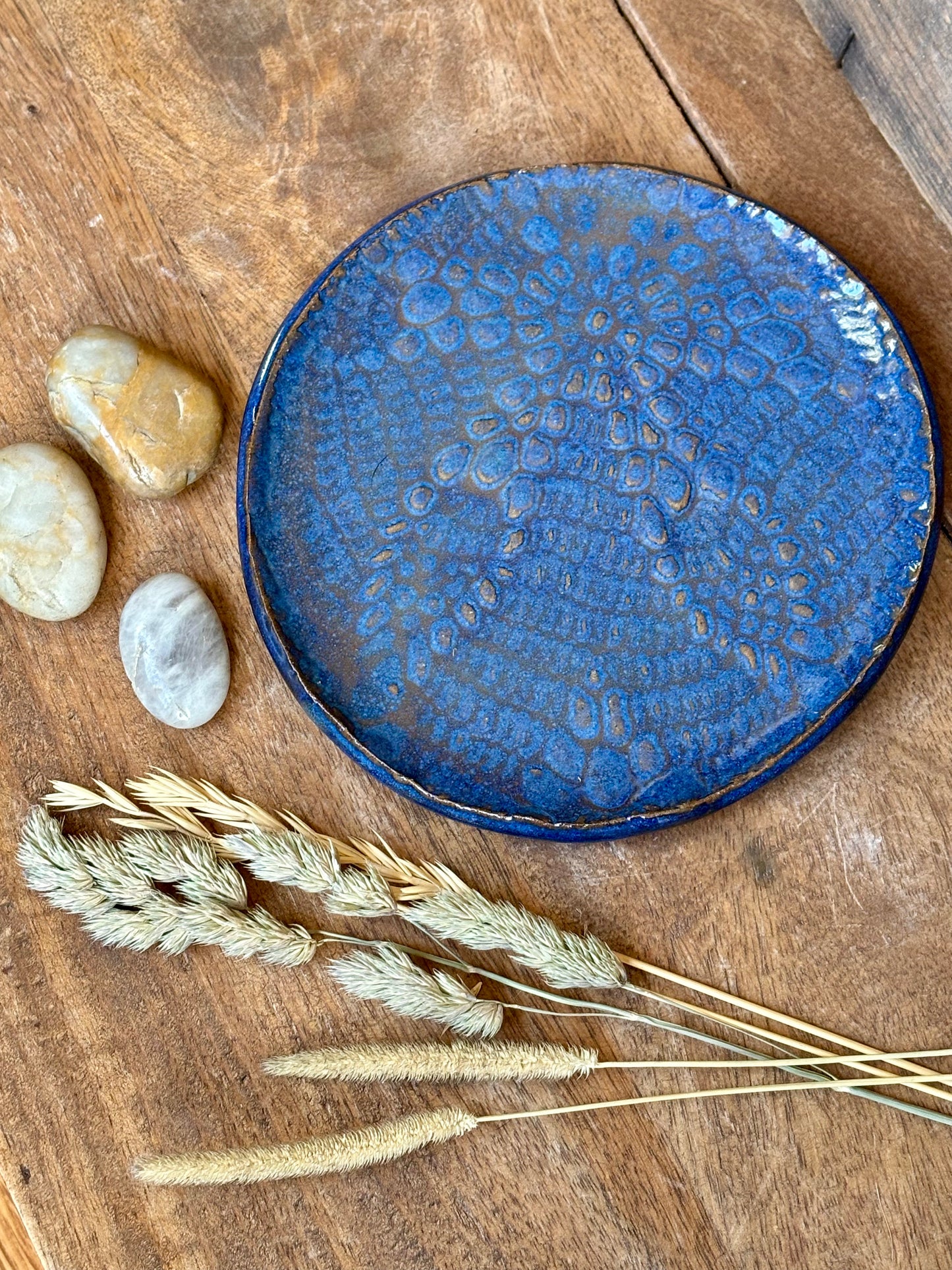Rustic Antique Doily Soap Holder in Midnight Blue
