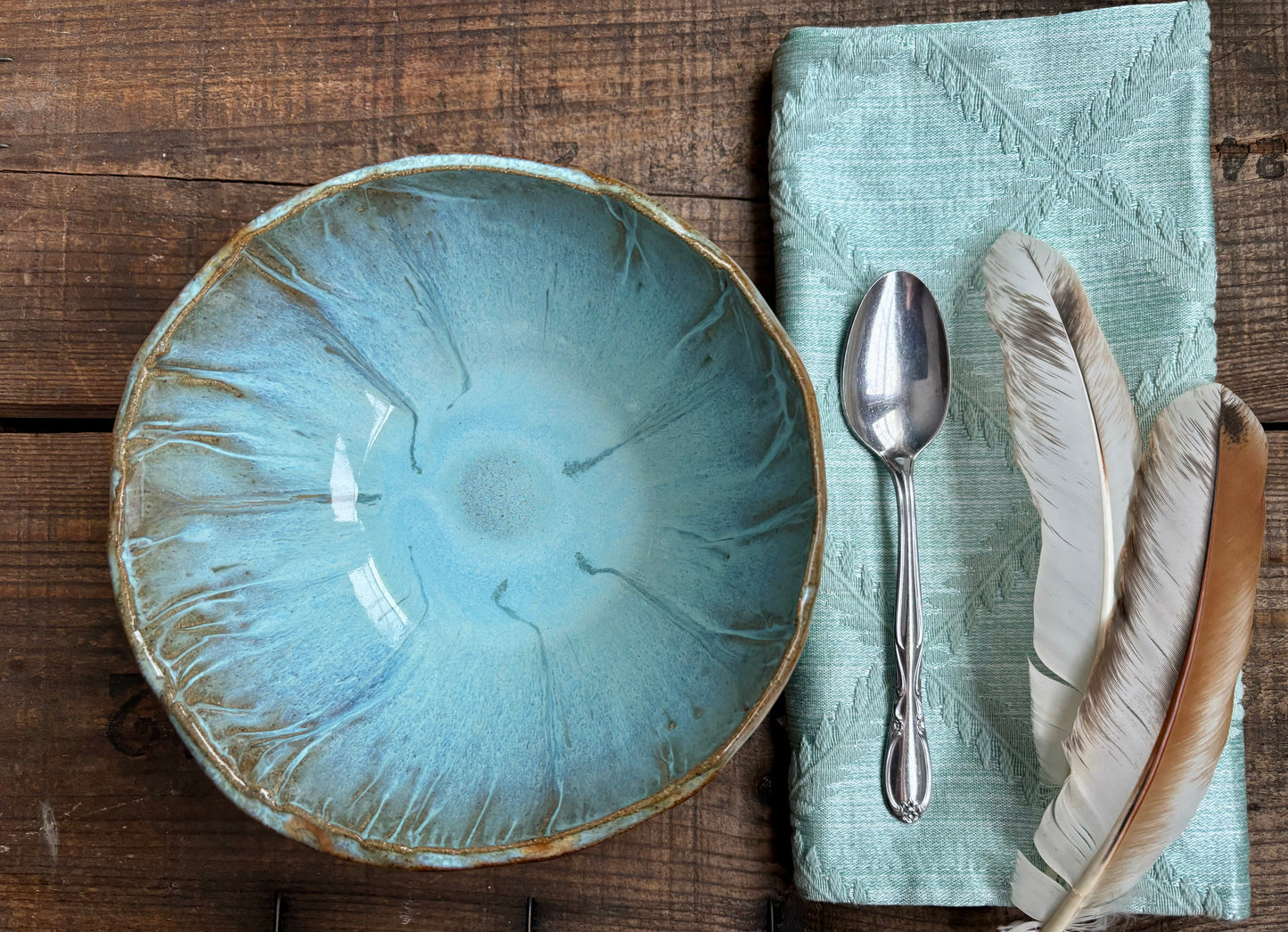 Rustic Wild Mustang Soup & Salad Big Bowl ~ 6” Diameter ~ 2.5” Depth~ Turquoise & Brown