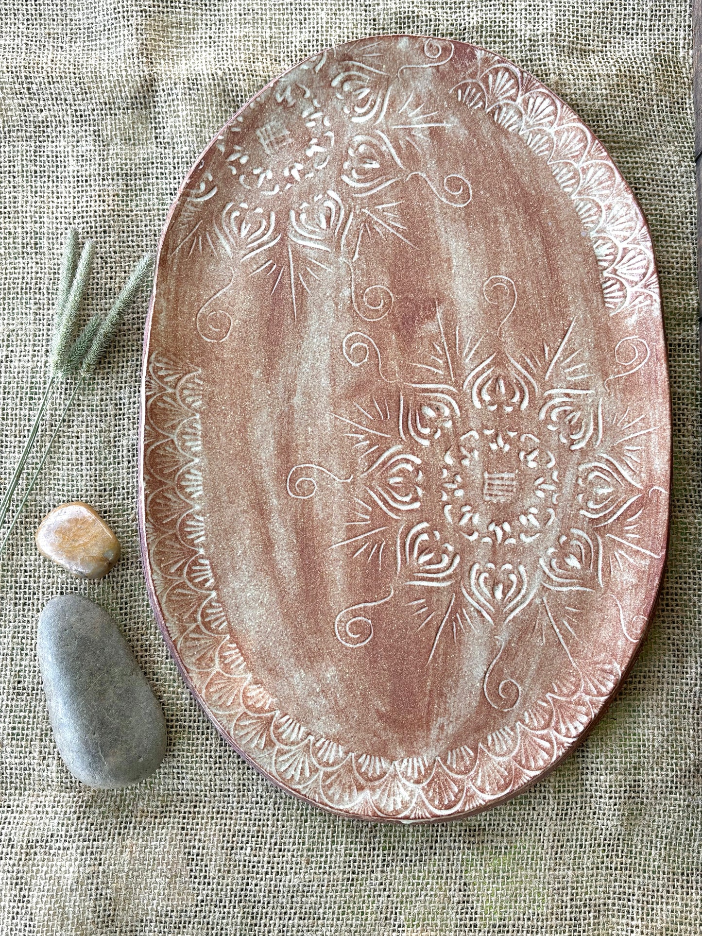 Rustic Native Mandala Serving Platter ~ Appetizer Server ~ Red Sands