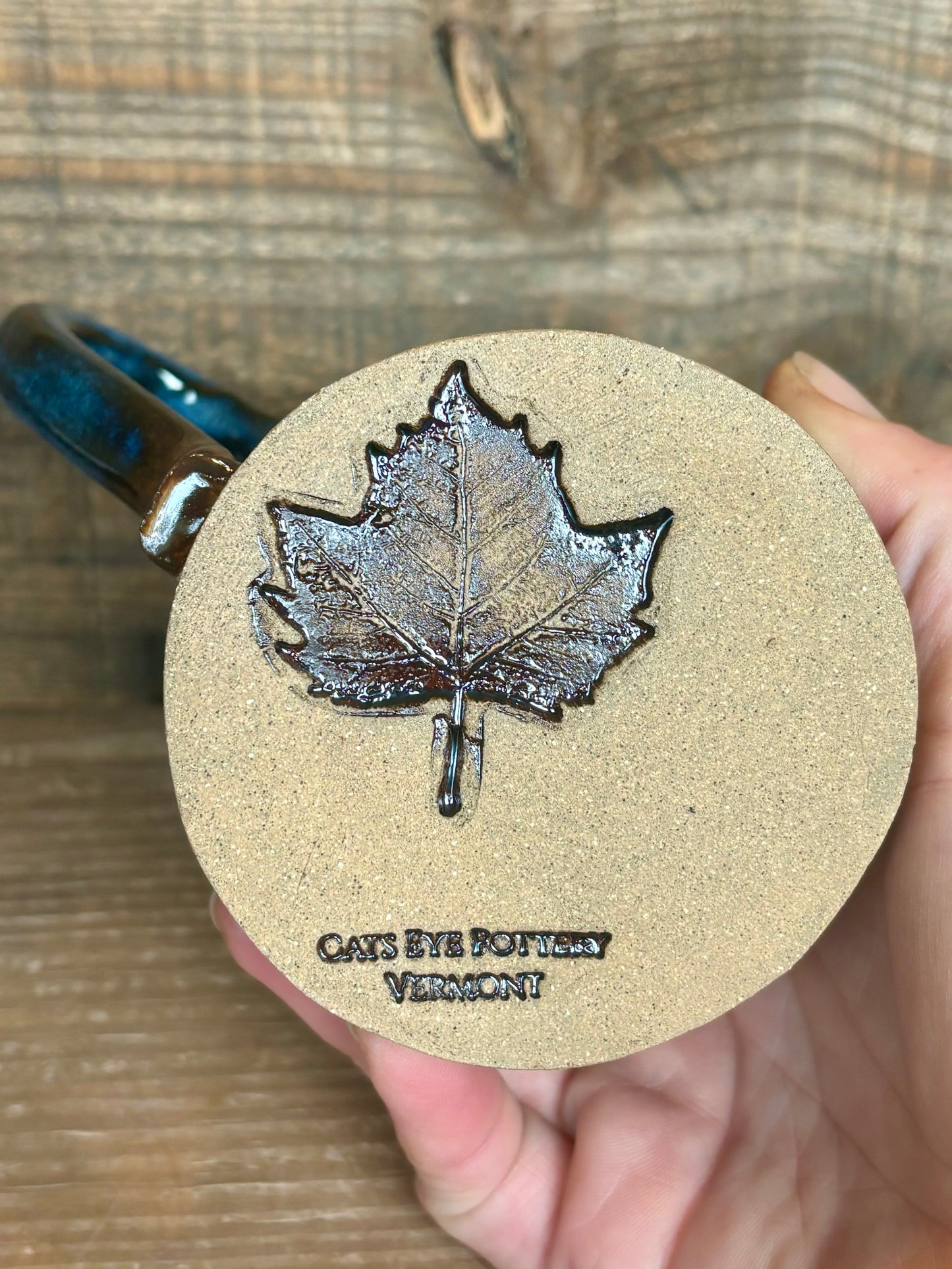 Rustic Basketweave Mug ~ 10 oz~ River Blue & Brown Glaze