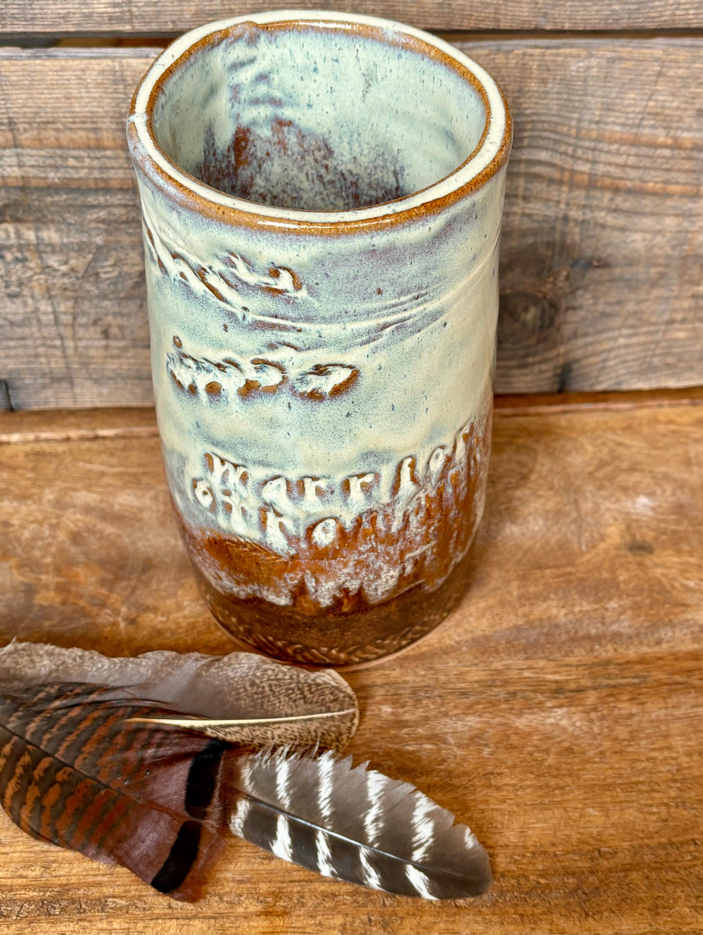 Rustic Warrior Strength Flower Vase ~ Birch & Brown Glaze