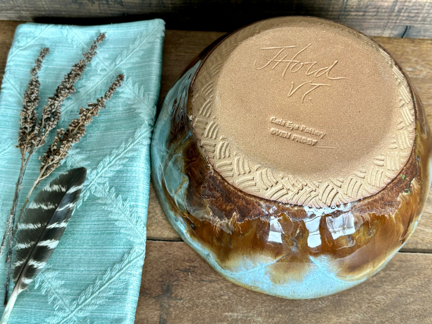 Rustic Wild Eagle Mixing & Serving Bowl ~ 7.5” x 3.75” ~ Turquoise & Brown