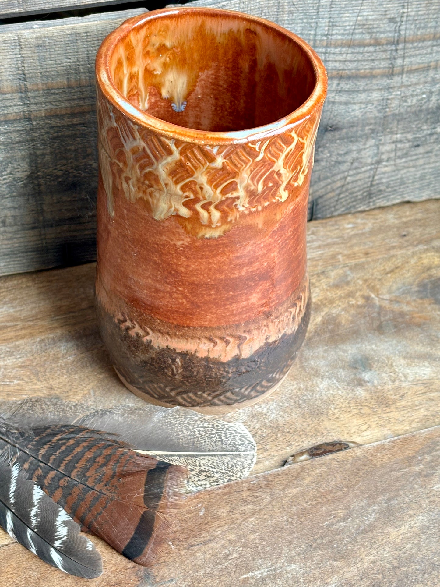 Rustic Basketweave Flower Vase ~ Sedona Red & Brown Glaze