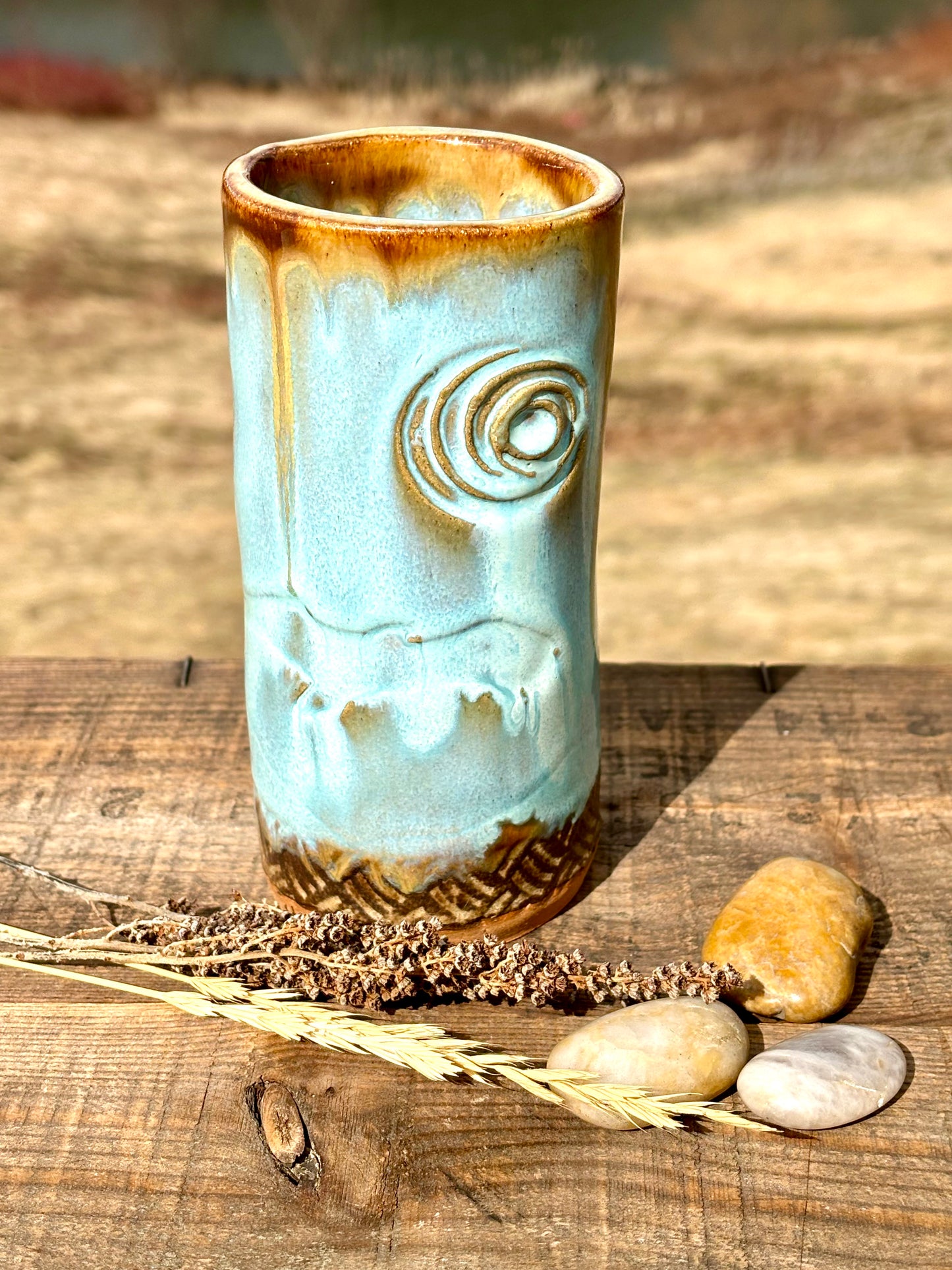 Wild Eagle Tall Boy Tumbler ~ 14 oz~ Turquoise & Brown Glaze