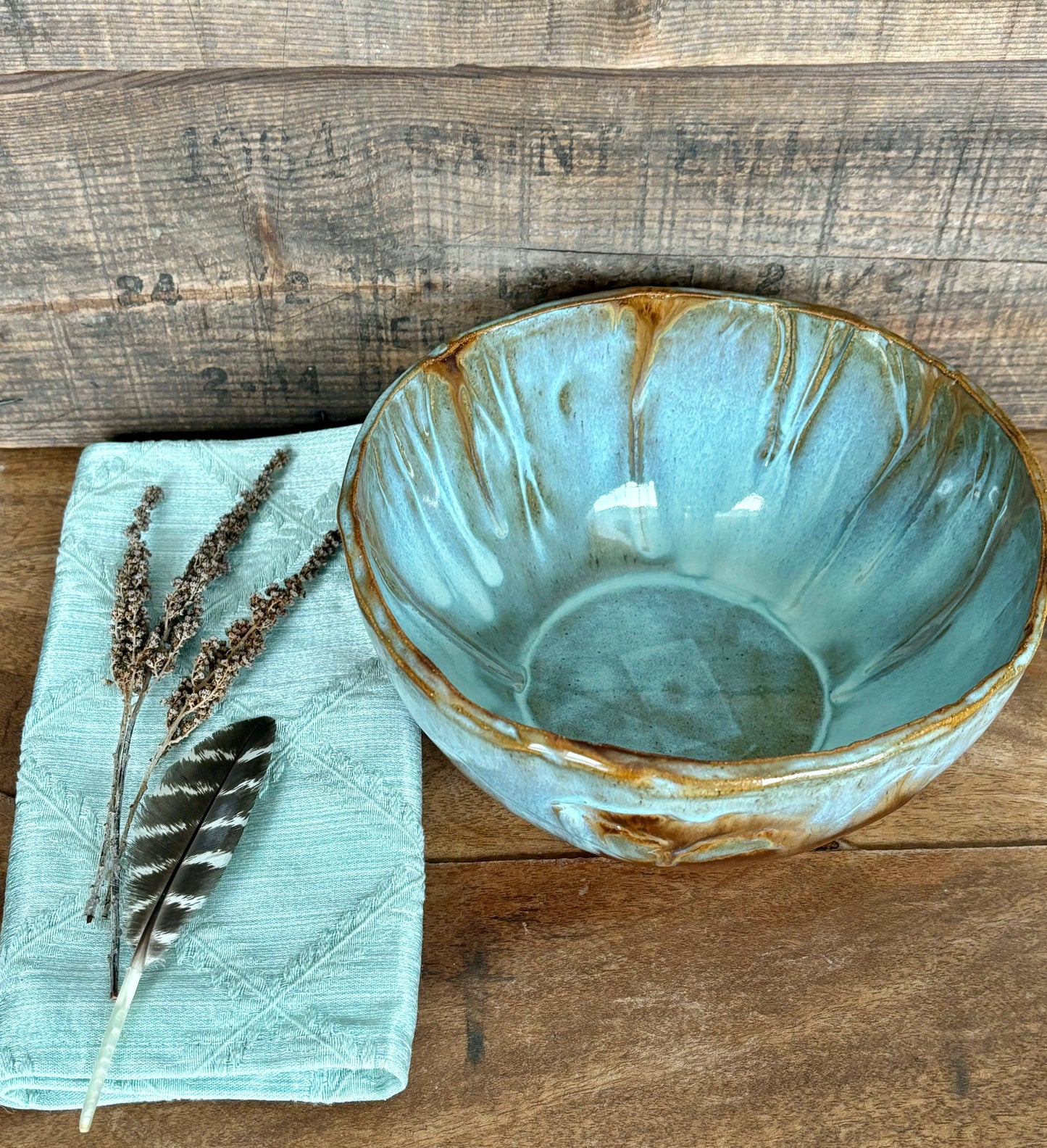 Rustic Wild Eagle Mixing & Serving Bowl ~ 7.5” x 3.75” ~ Turquoise & Brown