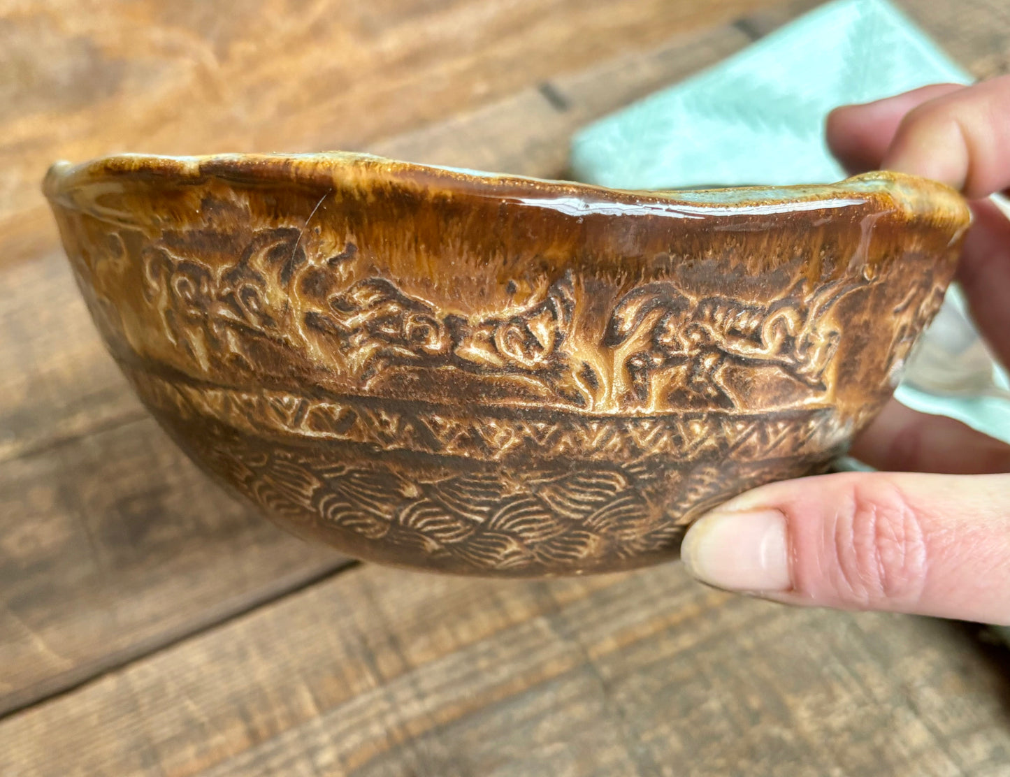 Rustic Wild Mustang Soup & Salad Big Bowl ~ 6” Diameter ~ 2.5” Depth~ Turquoise & Brown