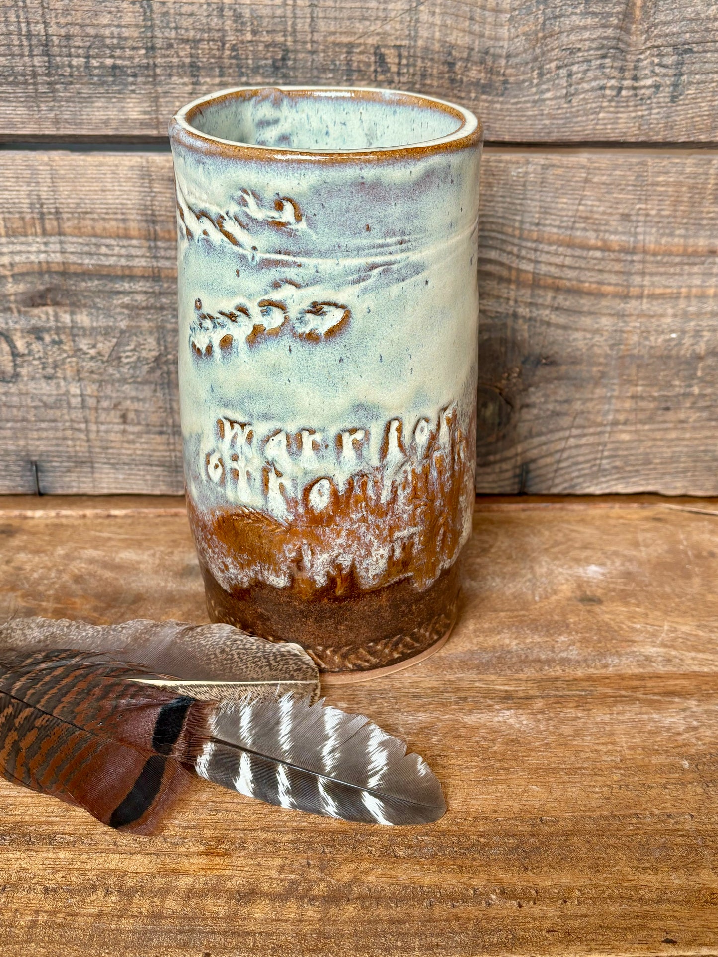 Rustic Warrior Strength Flower Vase ~ Birch & Brown Glaze
