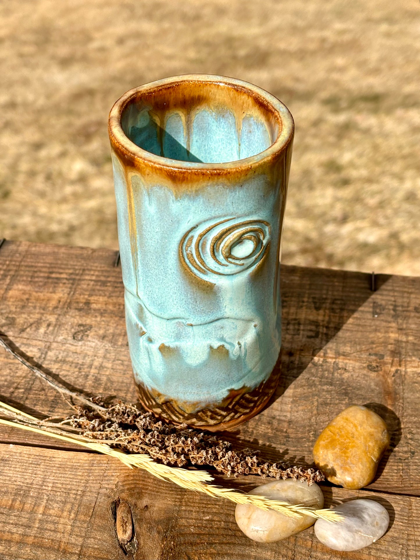 Wild Eagle Tall Boy Tumbler ~ 14 oz~ Turquoise & Brown Glaze