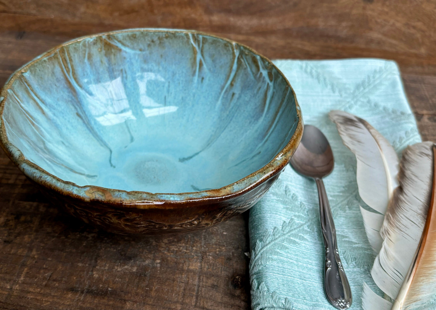 Rustic Wild Mustang Soup & Salad Big Bowl ~ 6” Diameter ~ 2.5” Depth~ Turquoise & Brown