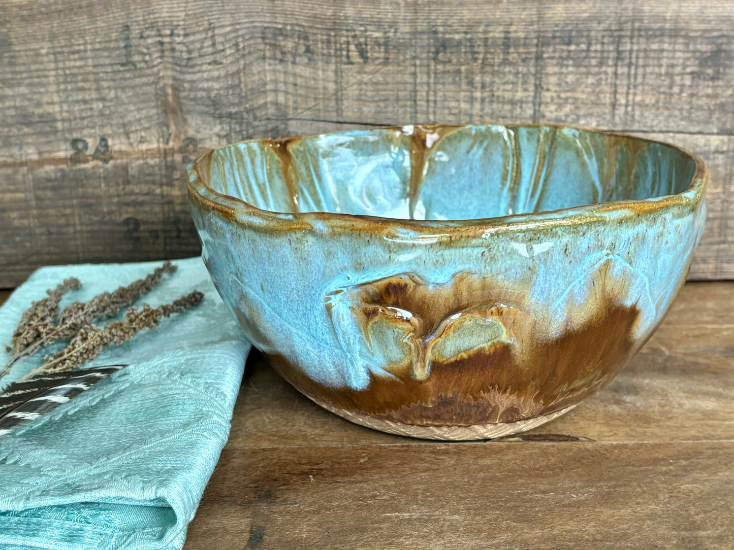 Rustic Wild Eagle Mixing & Serving Bowl ~ 7.5” x 3.75” ~ Turquoise & Brown