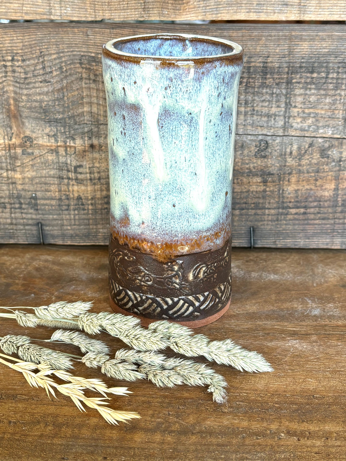 Wild Mustang Tall Boy Tumbler ~ 14 oz~ Birch & Brown Glaze