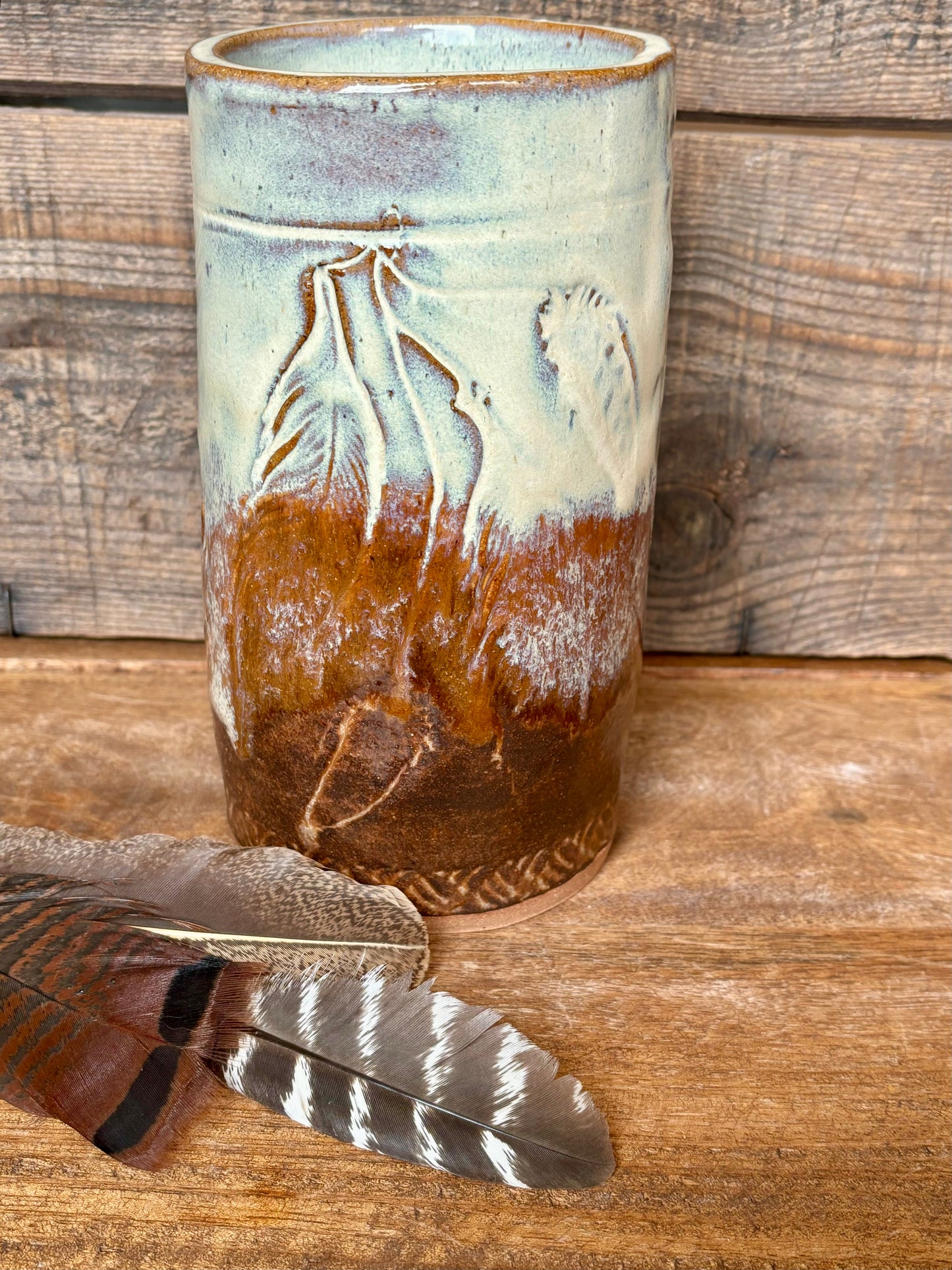 Rustic Warrior Strength Flower Vase ~ Birch & Brown Glaze